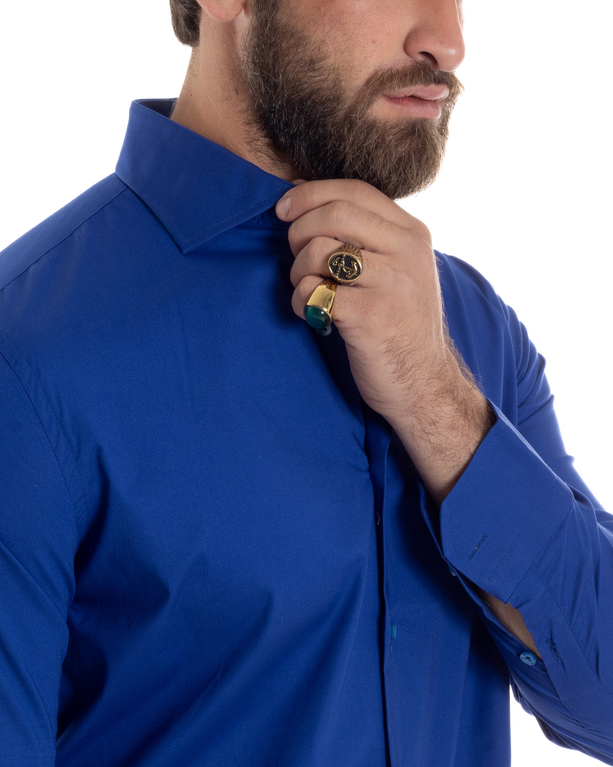 Camicia Uomo Con Colletto Francese Cotone Basic Sartoriale Slim Fit Tinta Unita Blu Royal GIOSAL-C2950A