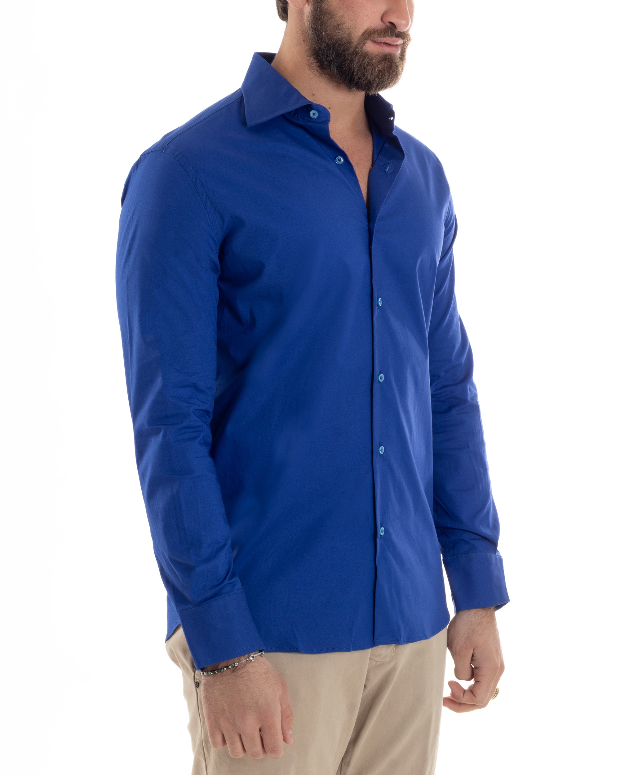 Camicia Uomo Con Colletto Francese Cotone Basic Sartoriale Slim Fit Tinta Unita Blu Royal GIOSAL-C2950A
