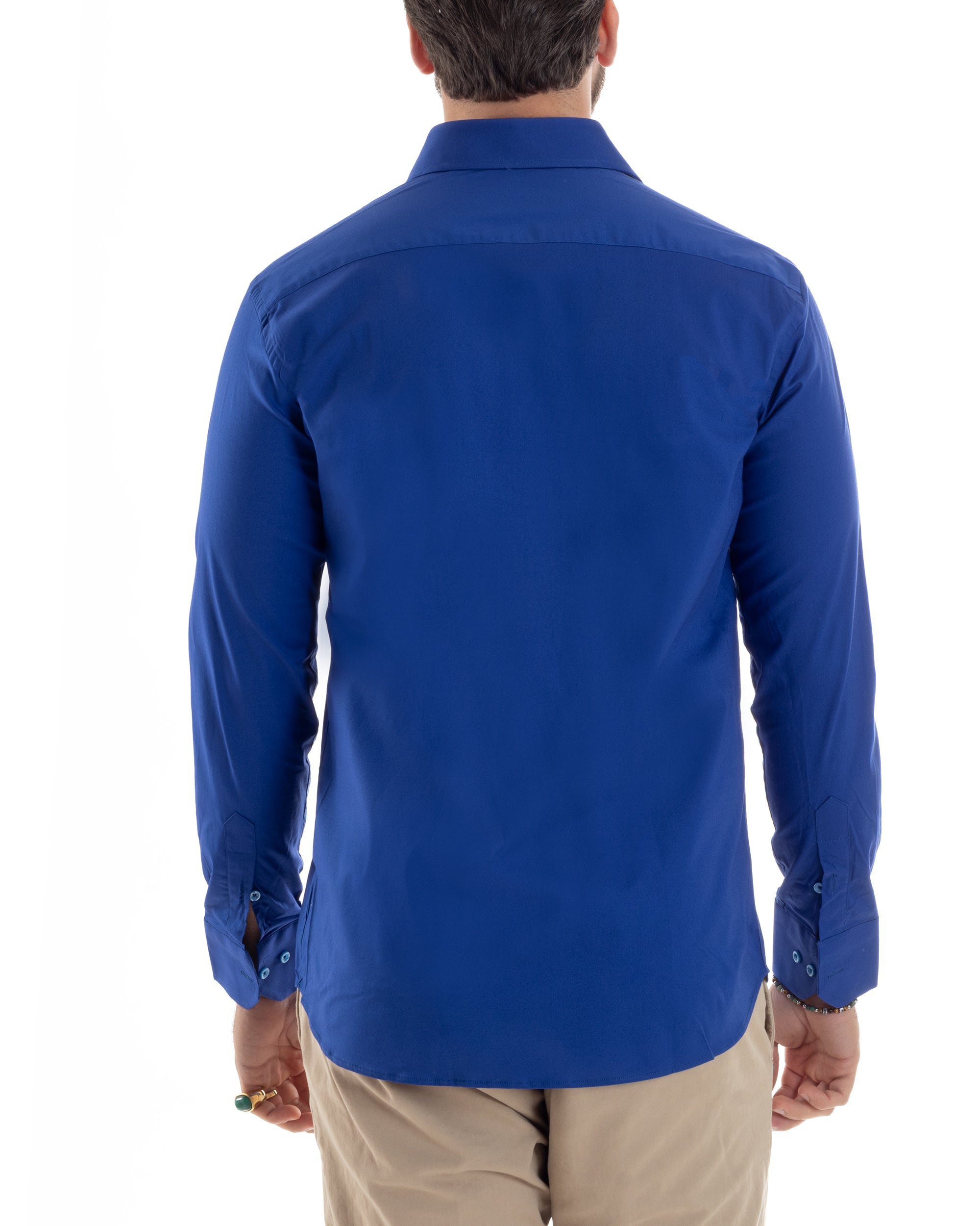 Camicia Uomo Con Colletto Francese Cotone Basic Sartoriale Slim Fit Tinta Unita Blu Royal GIOSAL-C2950A