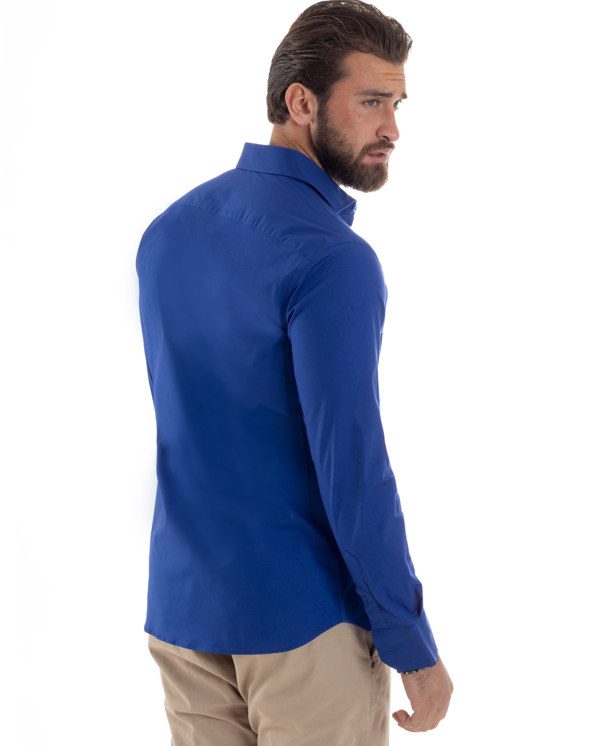 Camicia Uomo Con Colletto Francese Cotone Basic Sartoriale Slim Fit Tinta Unita Blu Royal GIOSAL-C2950A