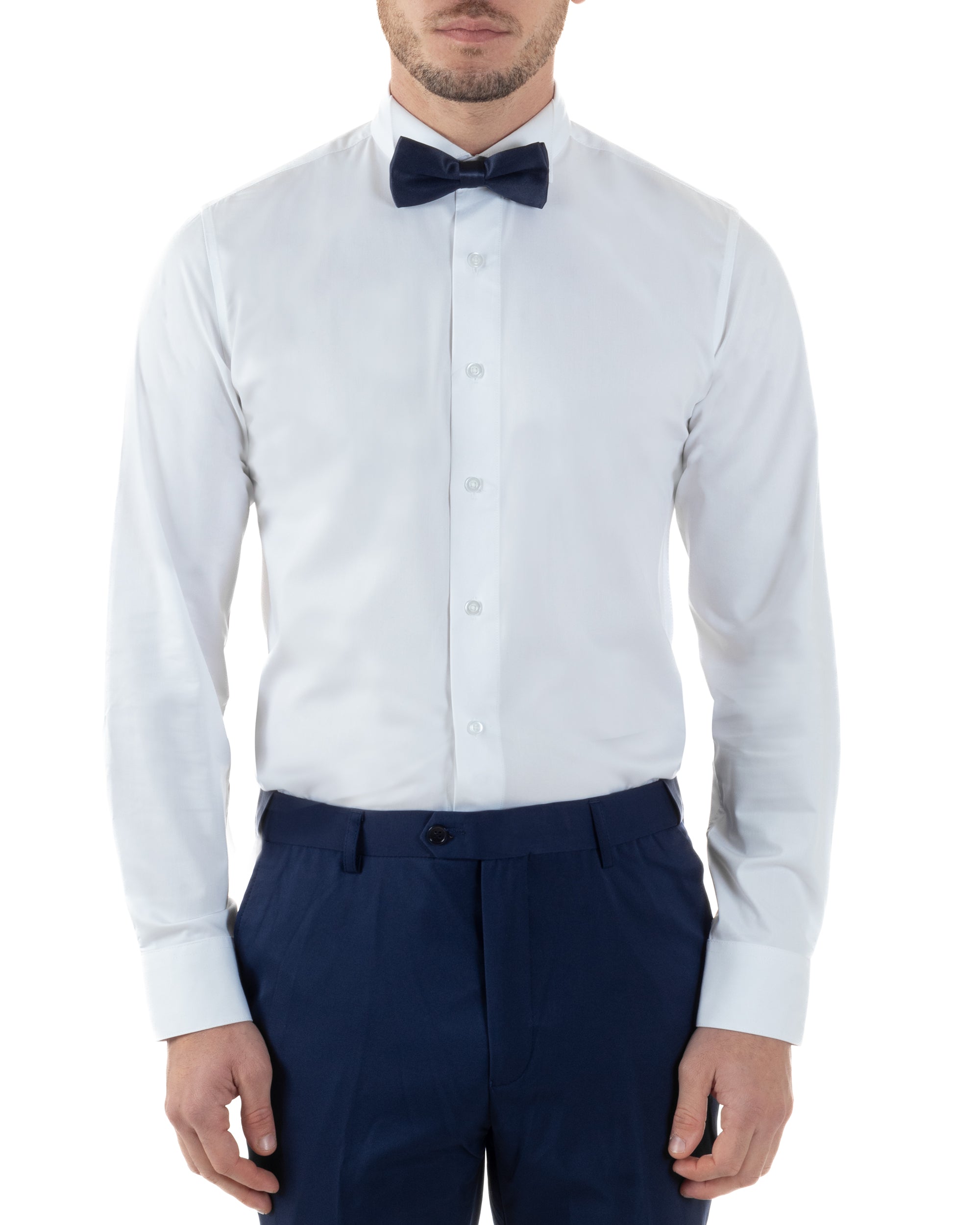 Camicia Uomo Da Smoking Collo Diplomatico Slim Fit Basic Casual Elegante Cerimonia Tinta Unita Bianco GIOSAL-C2951A