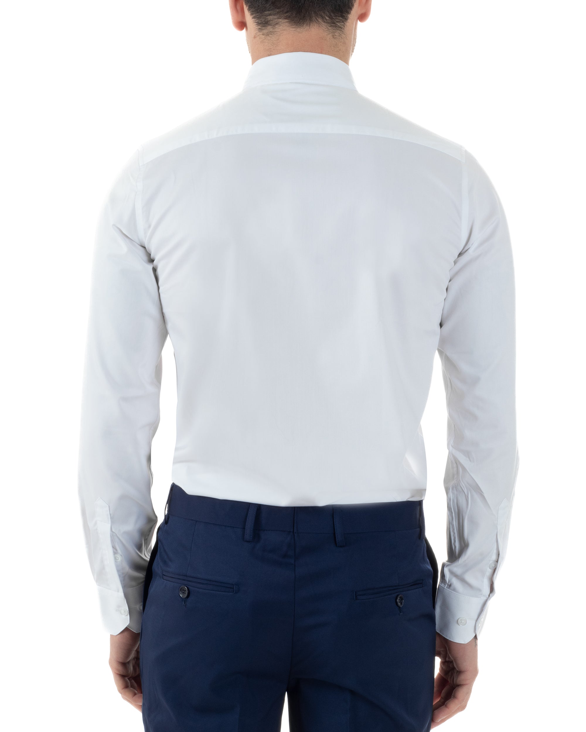 Camicia Uomo Da Smoking Collo Diplomatico Slim Fit Basic Casual Elegante Cerimonia Tinta Unita Bianco GIOSAL-C2951A