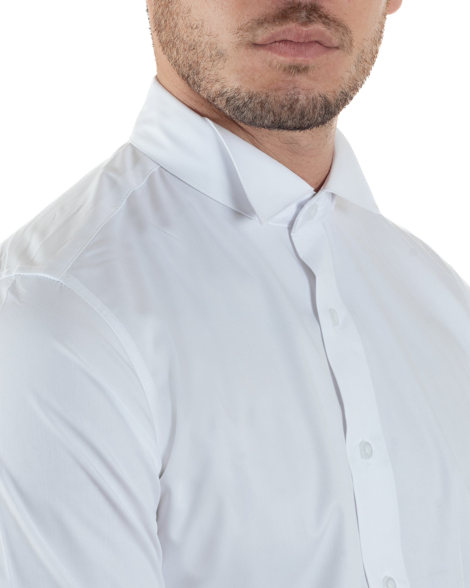 Camicia Uomo Da Smoking Collo Diplomatico Slim Fit Basic Casual Elegante Cerimonia Tinta Unita Bianco GIOSAL-C2951A