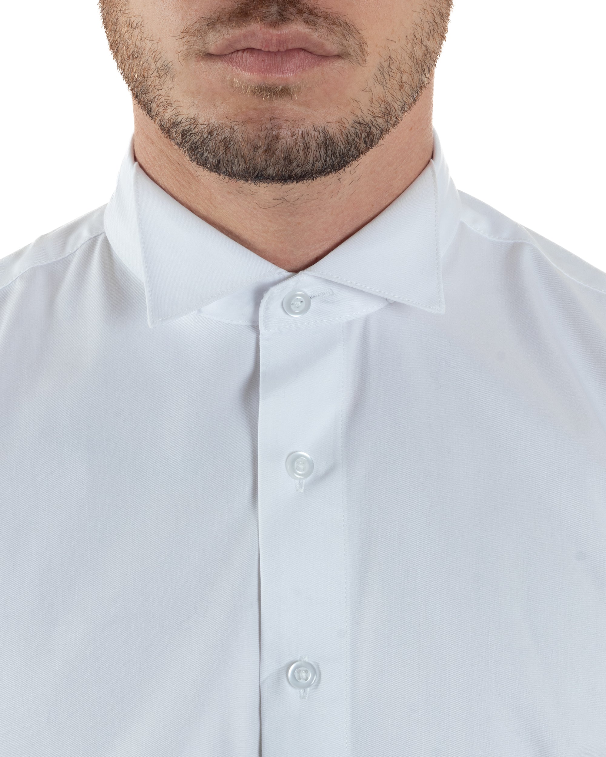 Camicia Uomo Da Smoking Collo Diplomatico Slim Fit Basic Casual Elegante Cerimonia Tinta Unita Bianco GIOSAL-C2951A