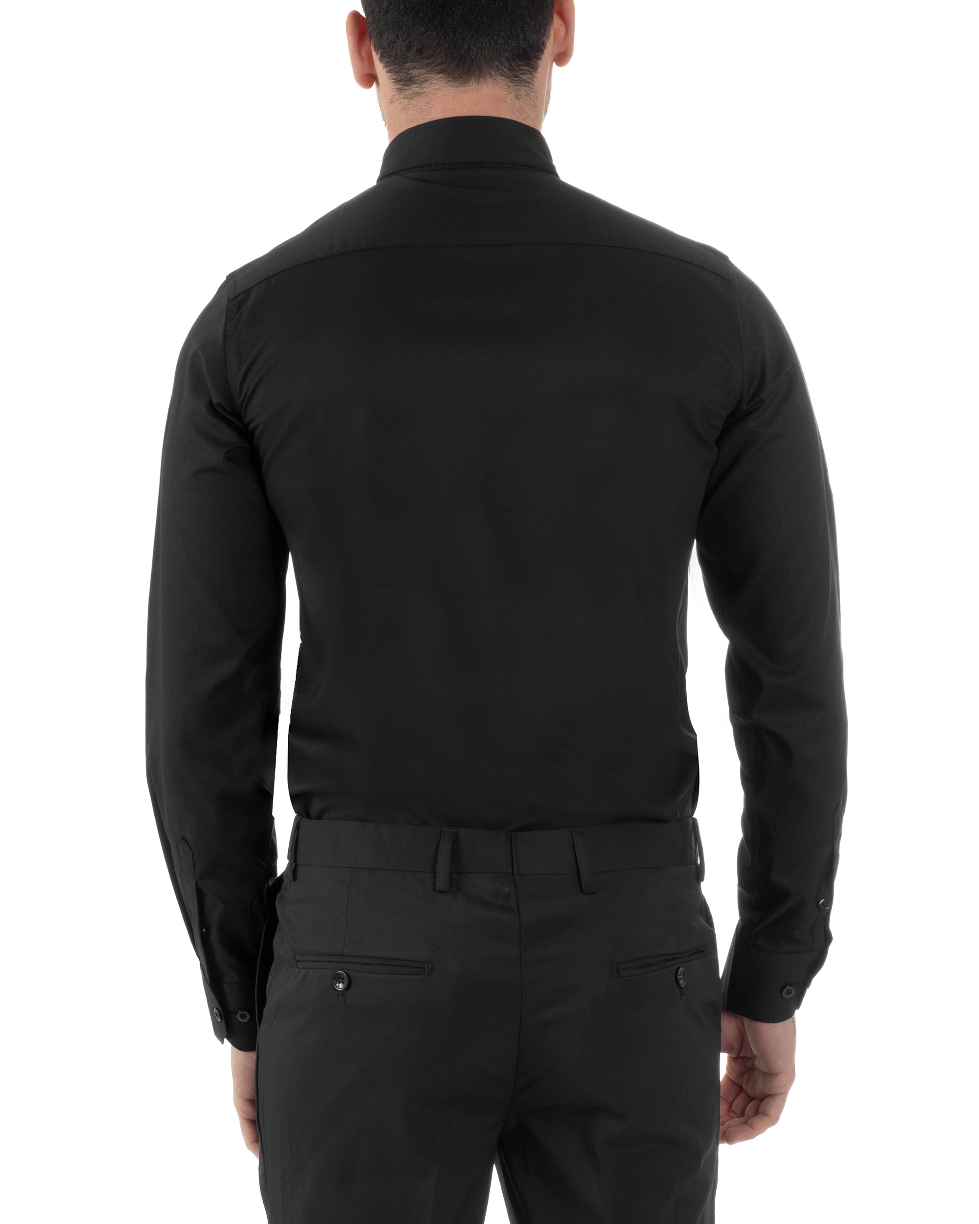 Camicia Uomo Da Smoking Collo Diplomatico Slim Fit Basic Casual Elegante Cerimonia Tinta Unita Nero GIOSAL-C2952A