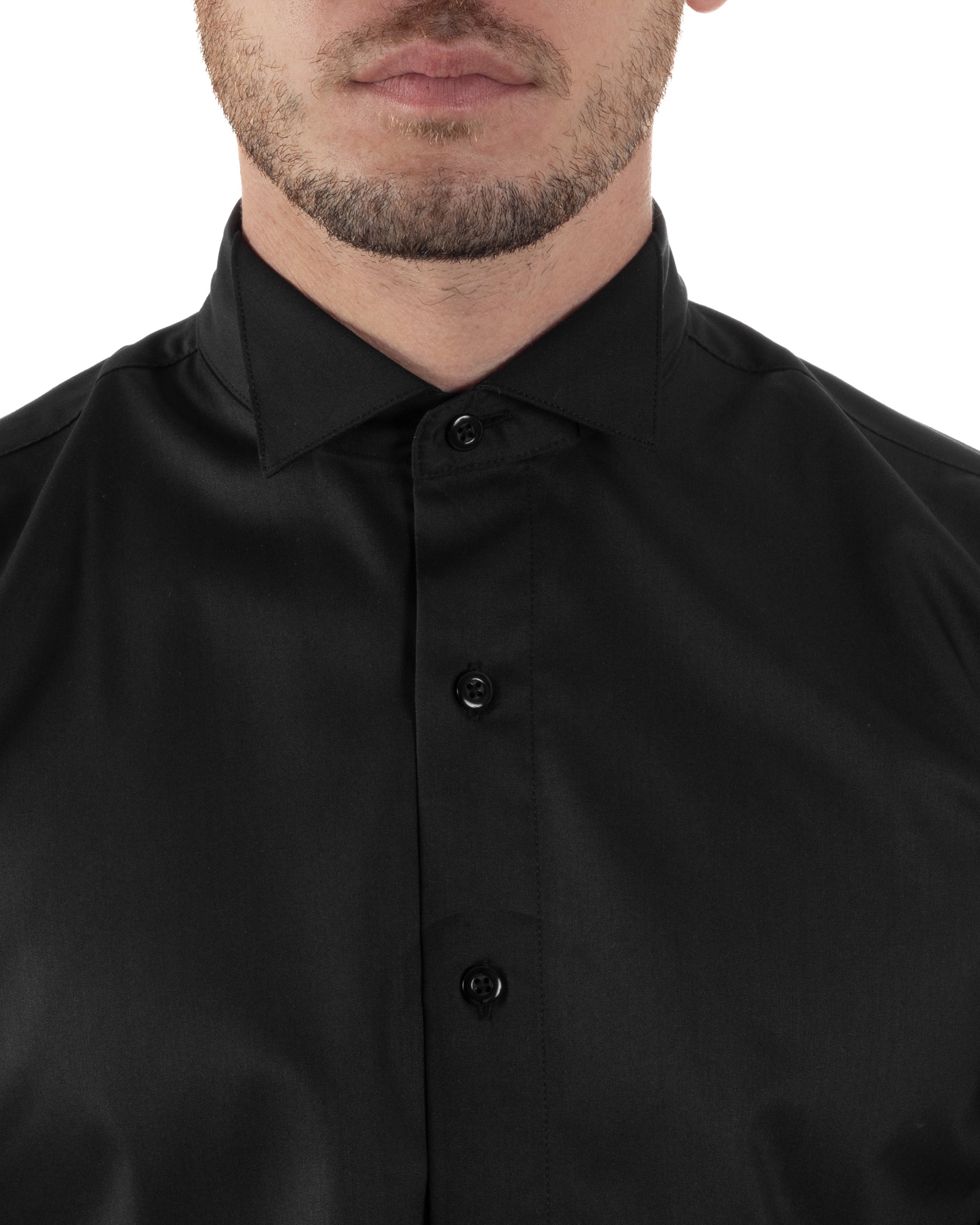Camicia Uomo Da Smoking Collo Diplomatico Slim Fit Basic Casual Elegante Cerimonia Tinta Unita Nero GIOSAL-C2952A