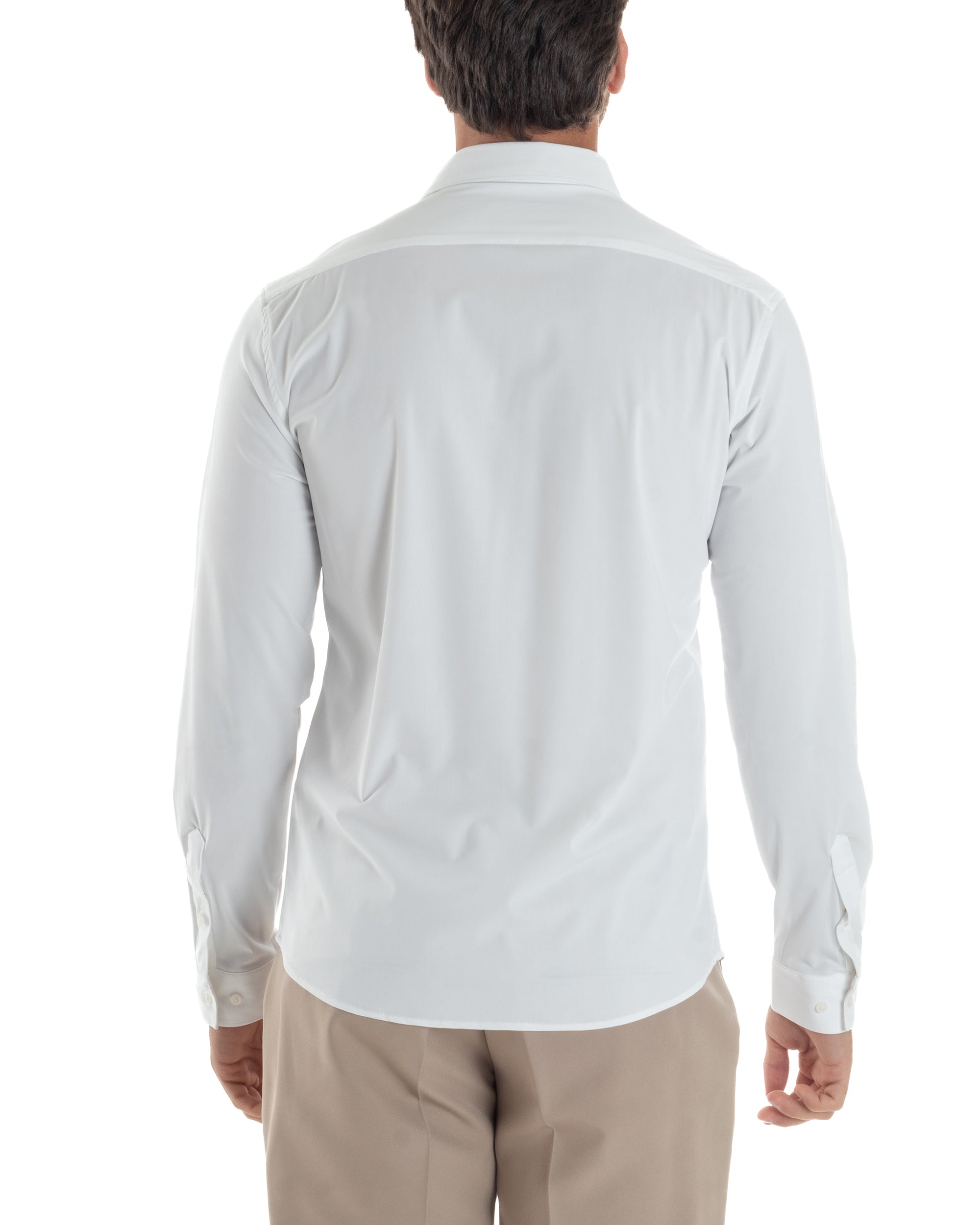 Camicia Uomo Tessuto No Stiro Basic Colletto Semi-Francese Slim Fit Casual Morbida Leggera Tinta Unita Bianco GIOSAL-C2962A