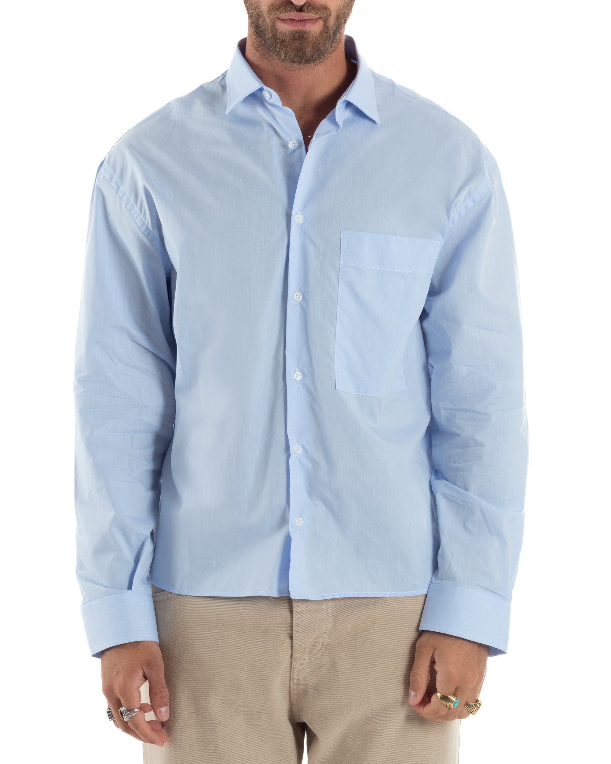 Herren Crop-Top aus Baumwolle, kastenförmiger Schnitt, Hellblau C2965A