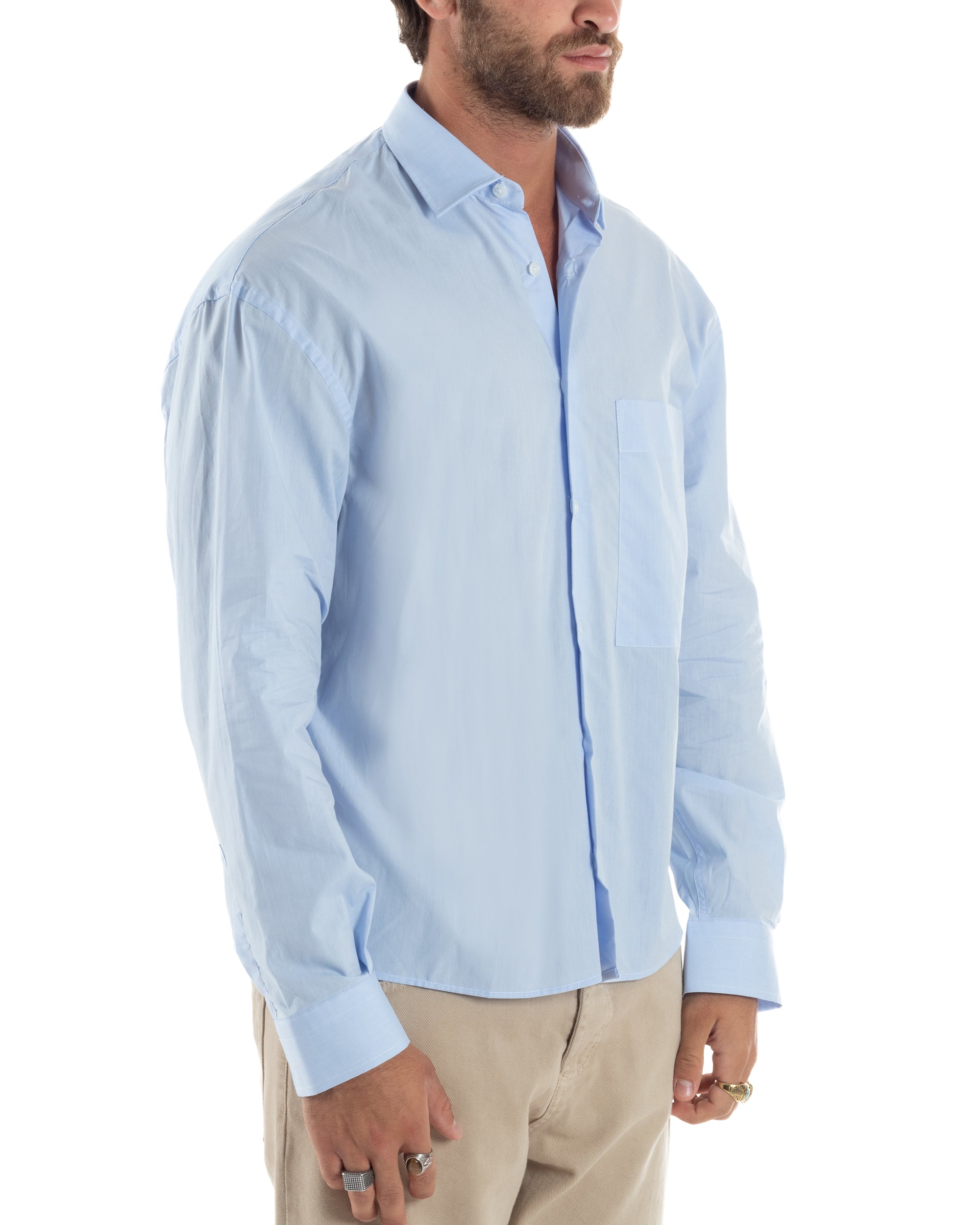 Herren Crop-Top aus Baumwolle, kastenförmiger Schnitt, Hellblau C2965A