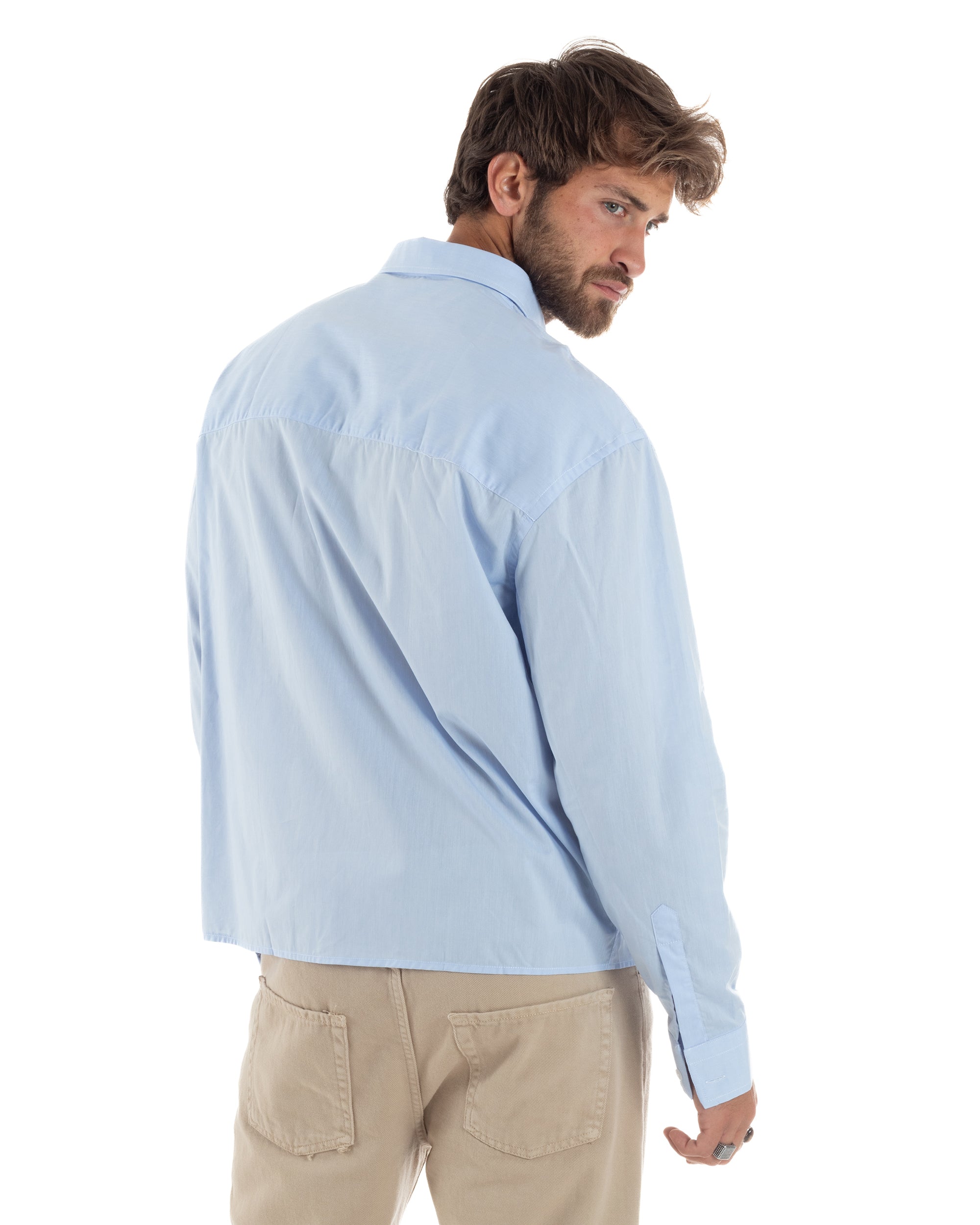 Herren Crop-Top aus Baumwolle, kastenförmiger Schnitt, Hellblau C2965A