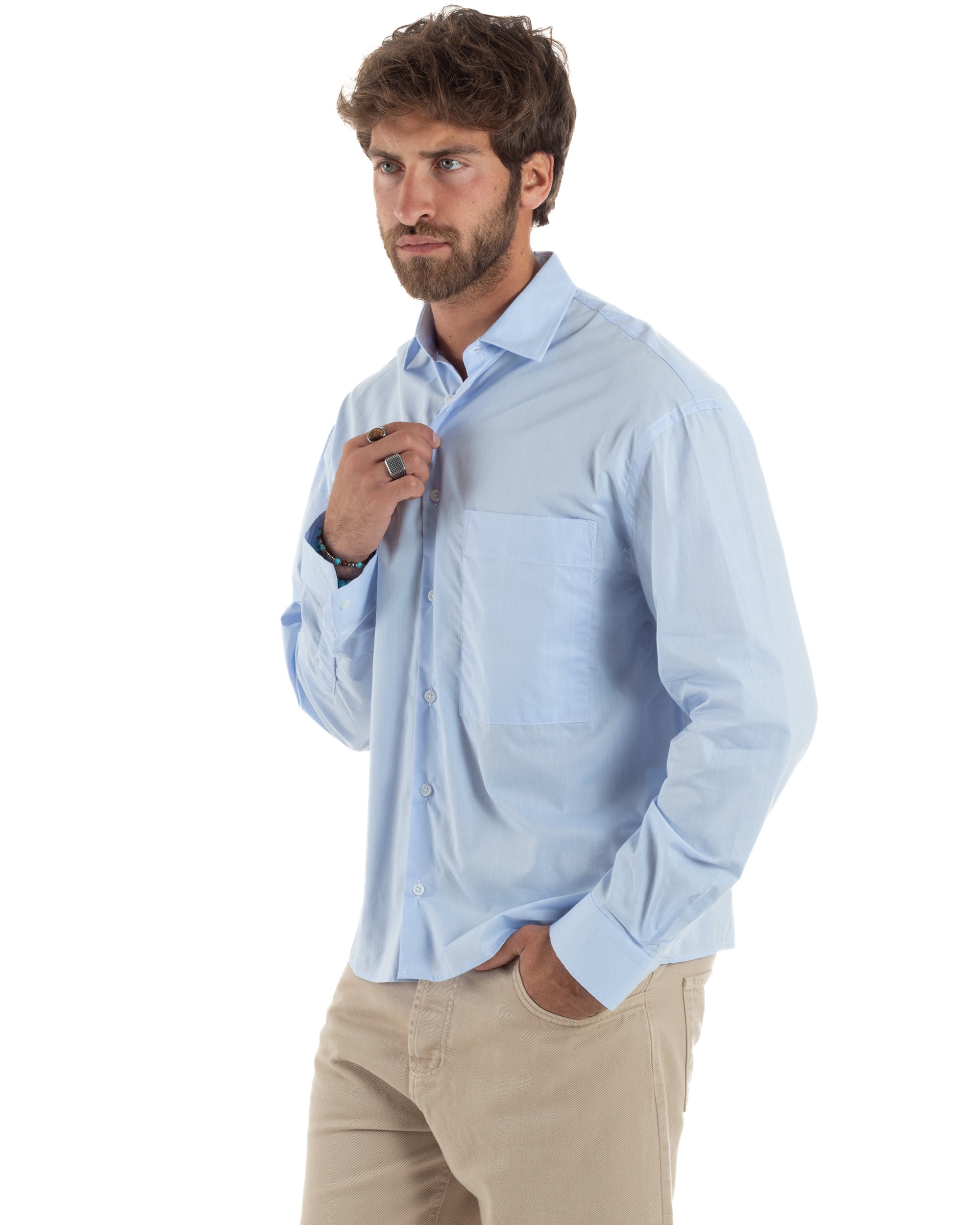 Herren Crop-Top aus Baumwolle, kastenförmiger Schnitt, Hellblau C2965A