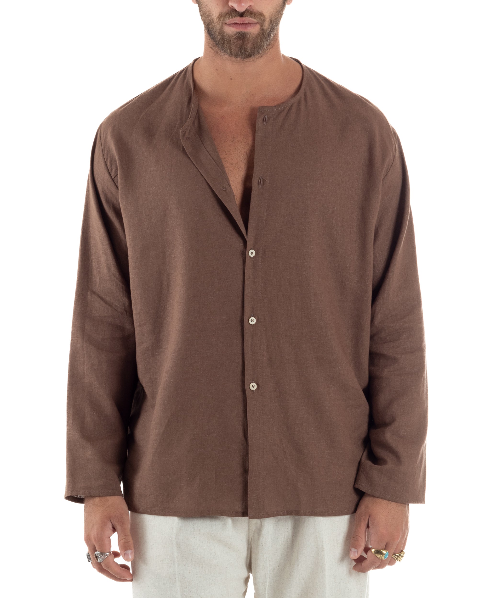 Men's Long Sleeve Shirt Cotton Henley Collar Round Neck With Buttons Regular Fit Casual Black GIOSAL-C2870A