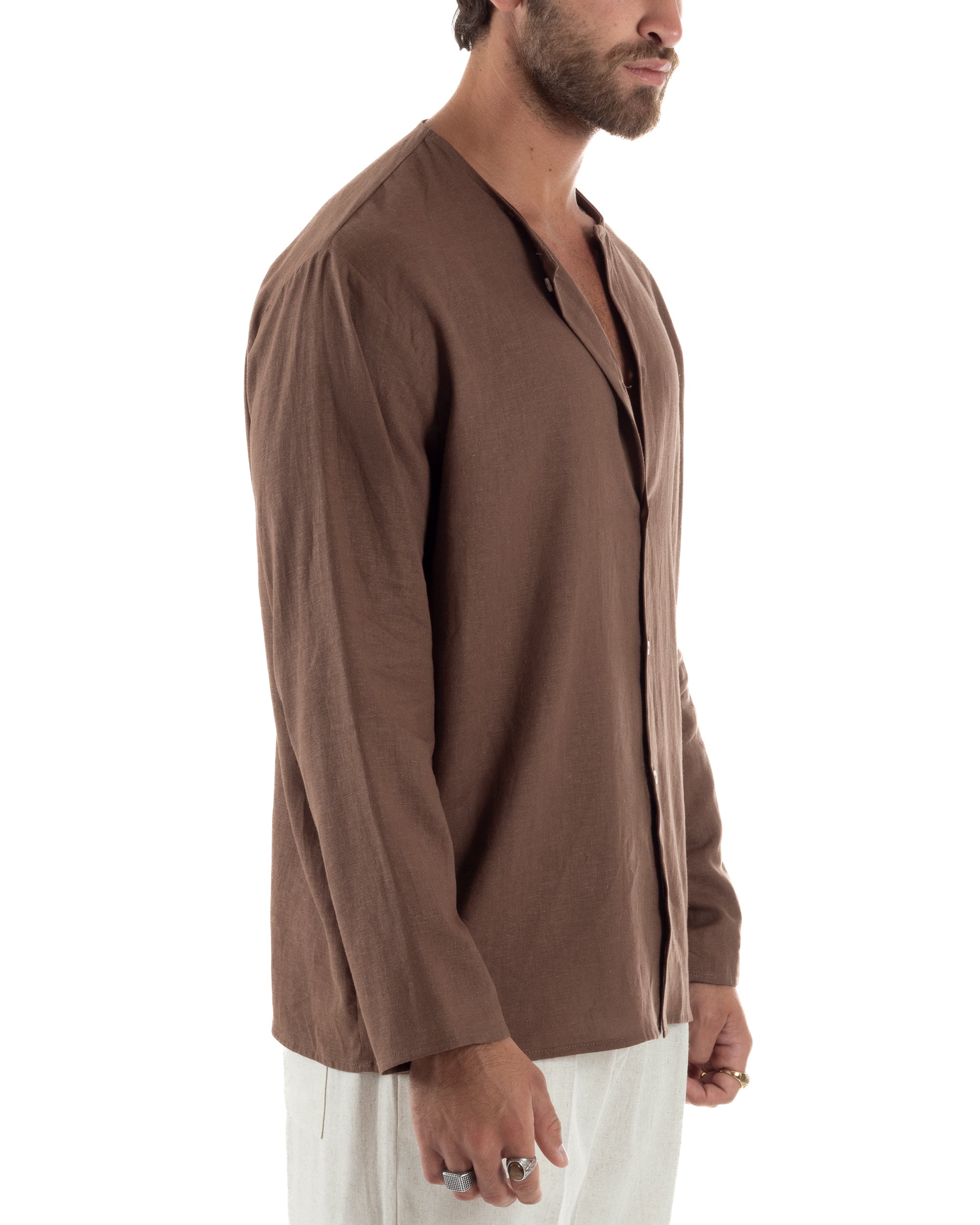 Men's Long Sleeve Shirt Cotton Henley Collar Round Neck With Buttons Regular Fit Casual Black GIOSAL-C2870A