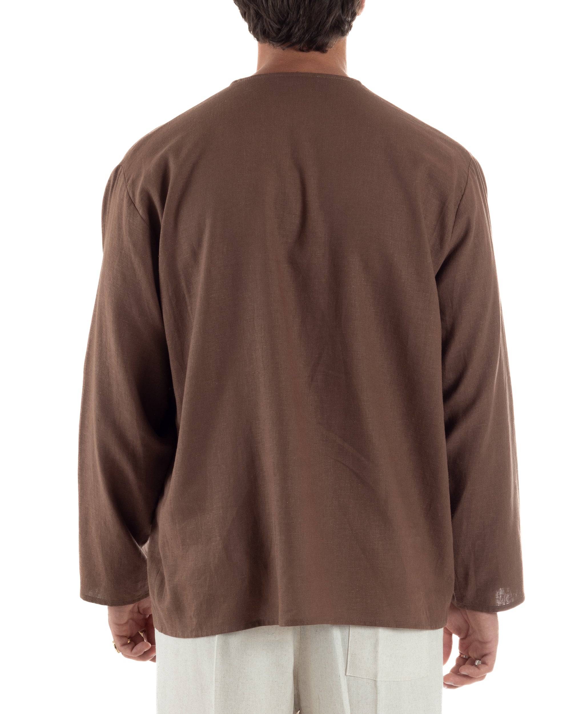Men's Long Sleeve Shirt Cotton Henley Collar Round Neck With Buttons Regular Fit Casual Black GIOSAL-C2870A