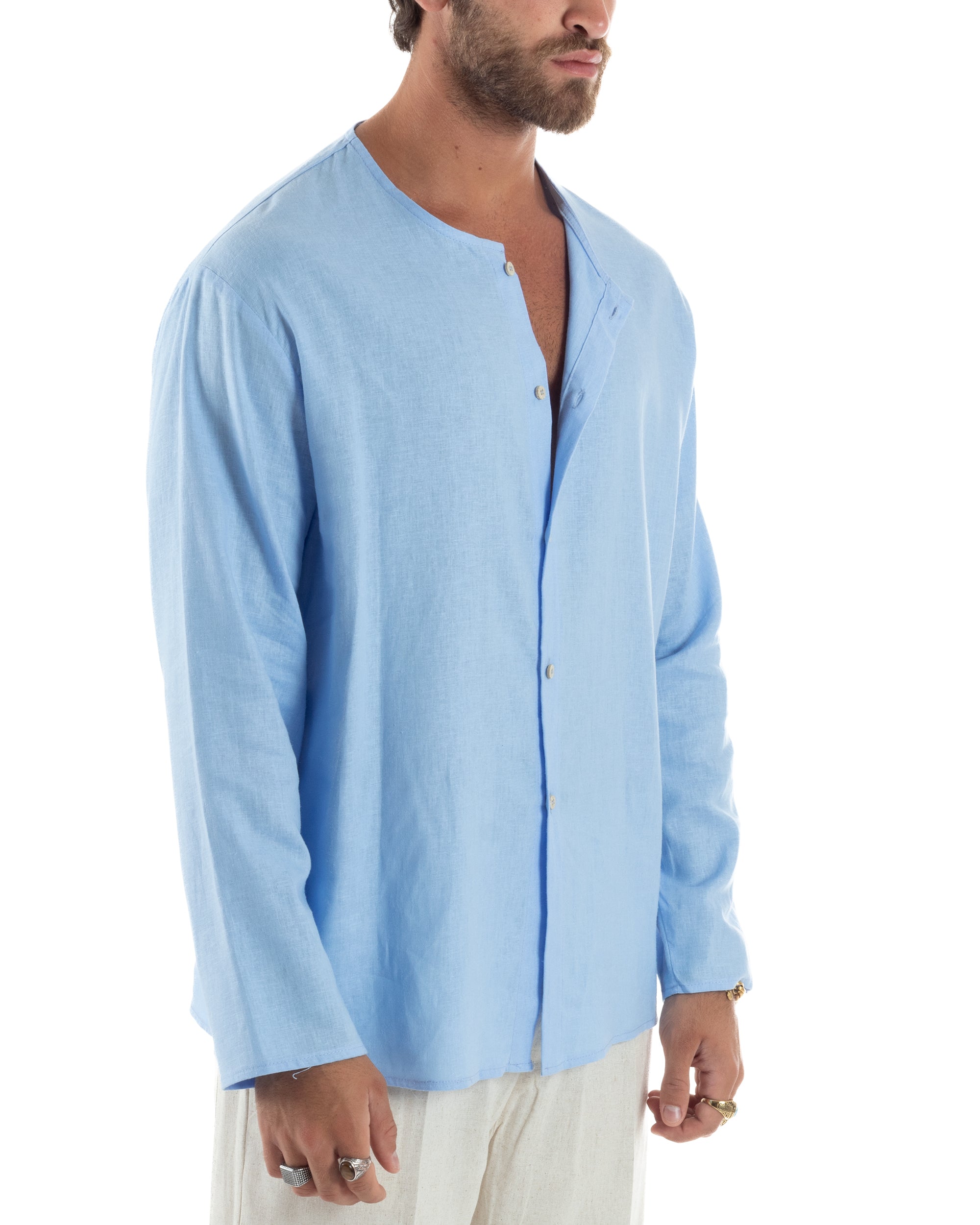 Men's Long Sleeve Shirt Cotton Henley Collar Round Neck With Buttons Regular Fit Casual Black GIOSAL-C2870A