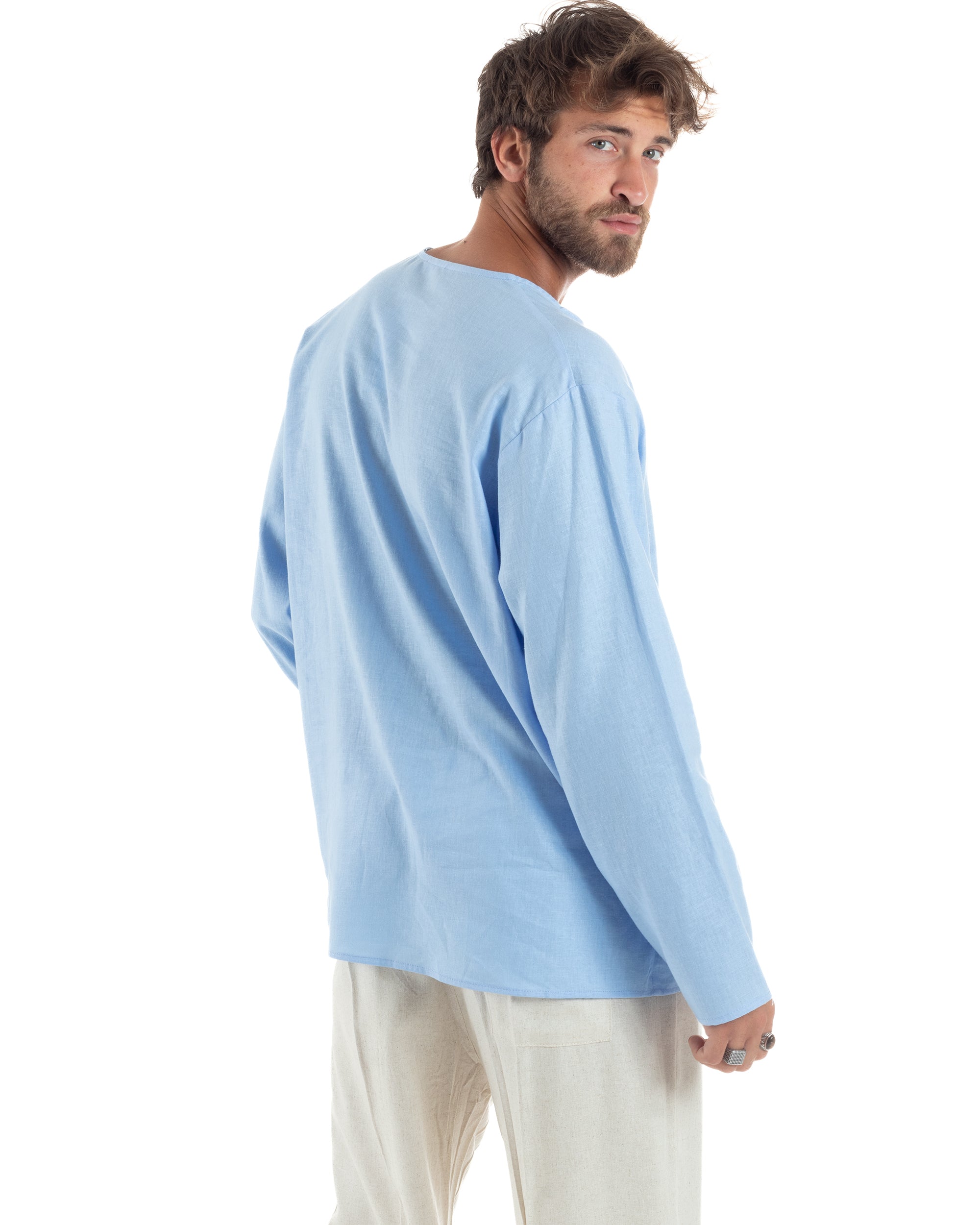 Men's Long Sleeve Shirt Cotton Henley Collar Round Neck With Buttons Regular Fit Casual Black GIOSAL-C2870A