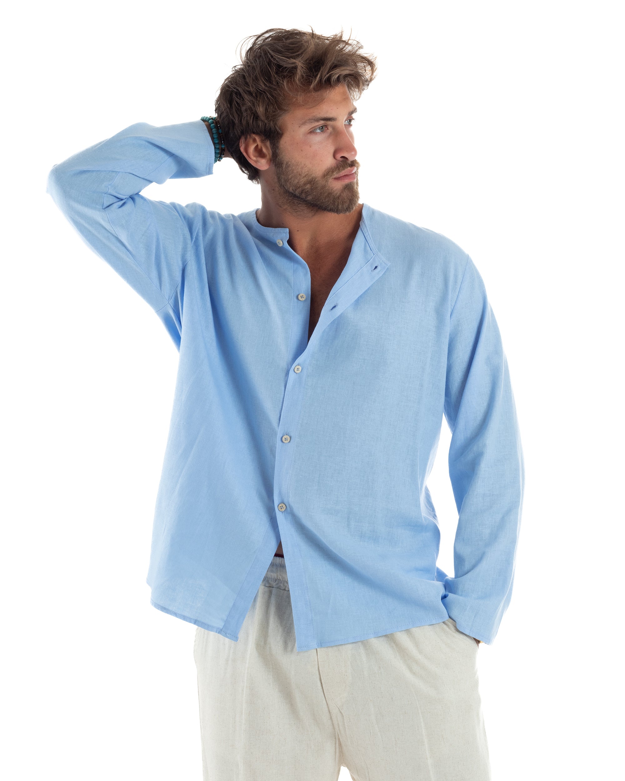 Men's Long Sleeve Shirt Cotton Henley Collar Round Neck With Buttons Regular Fit Casual Black GIOSAL-C2870A