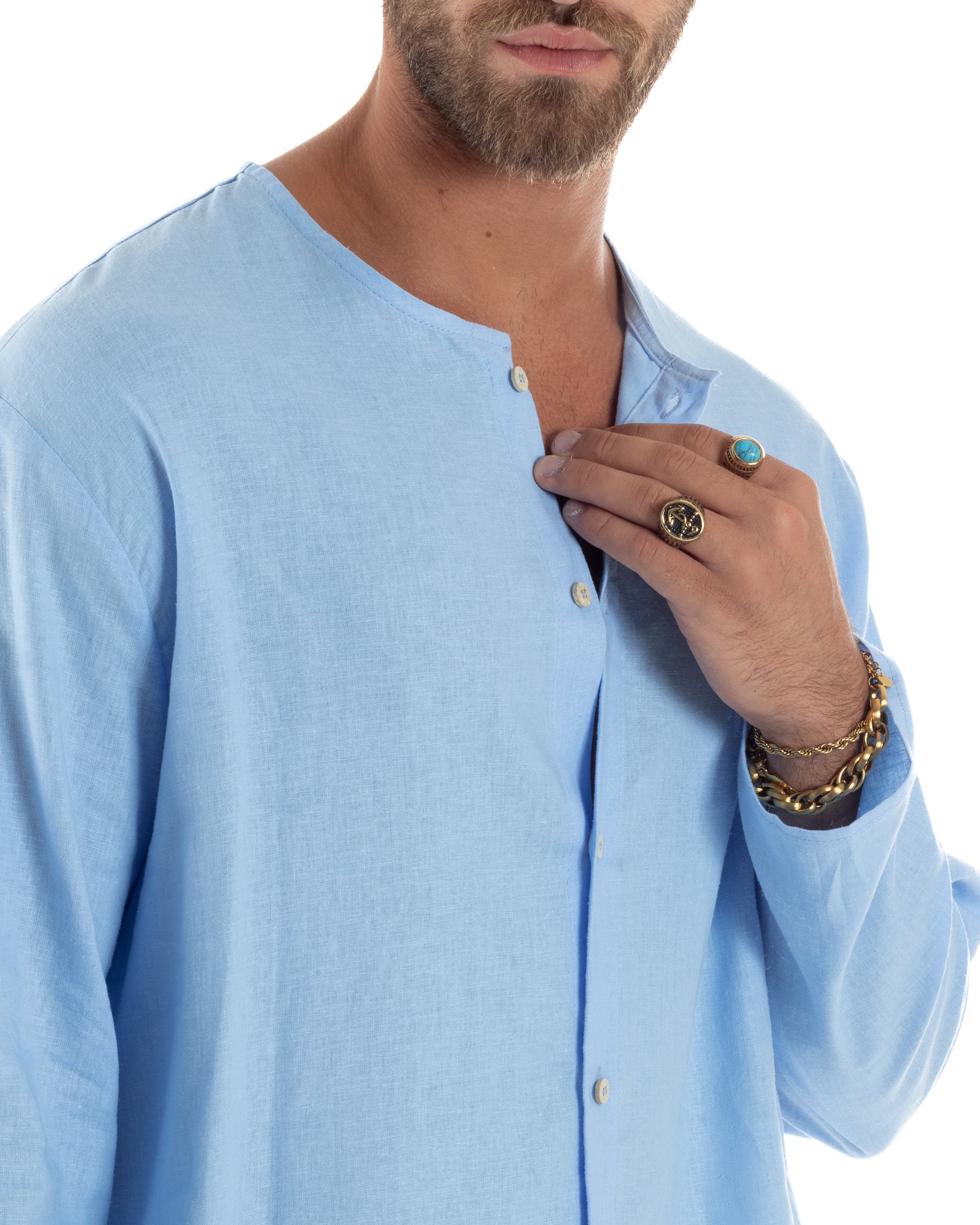 Men's Long Sleeve Shirt Cotton Henley Collar Round Neck With Buttons Regular Fit Casual Black GIOSAL-C2870A