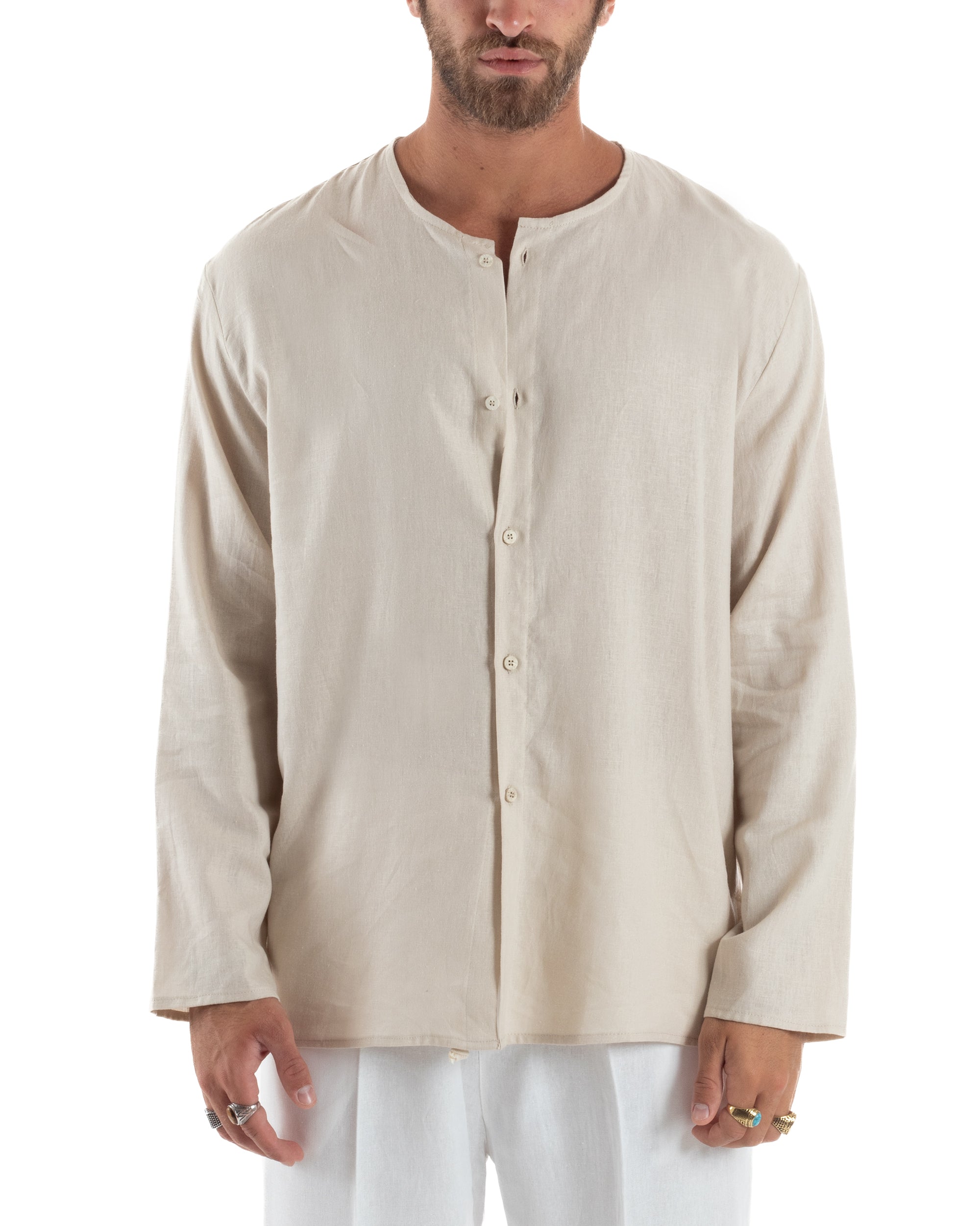Men's Long Sleeve Shirt Cotton Henley Collar Round Neck With Buttons Regular Fit Casual Black GIOSAL-C2870A