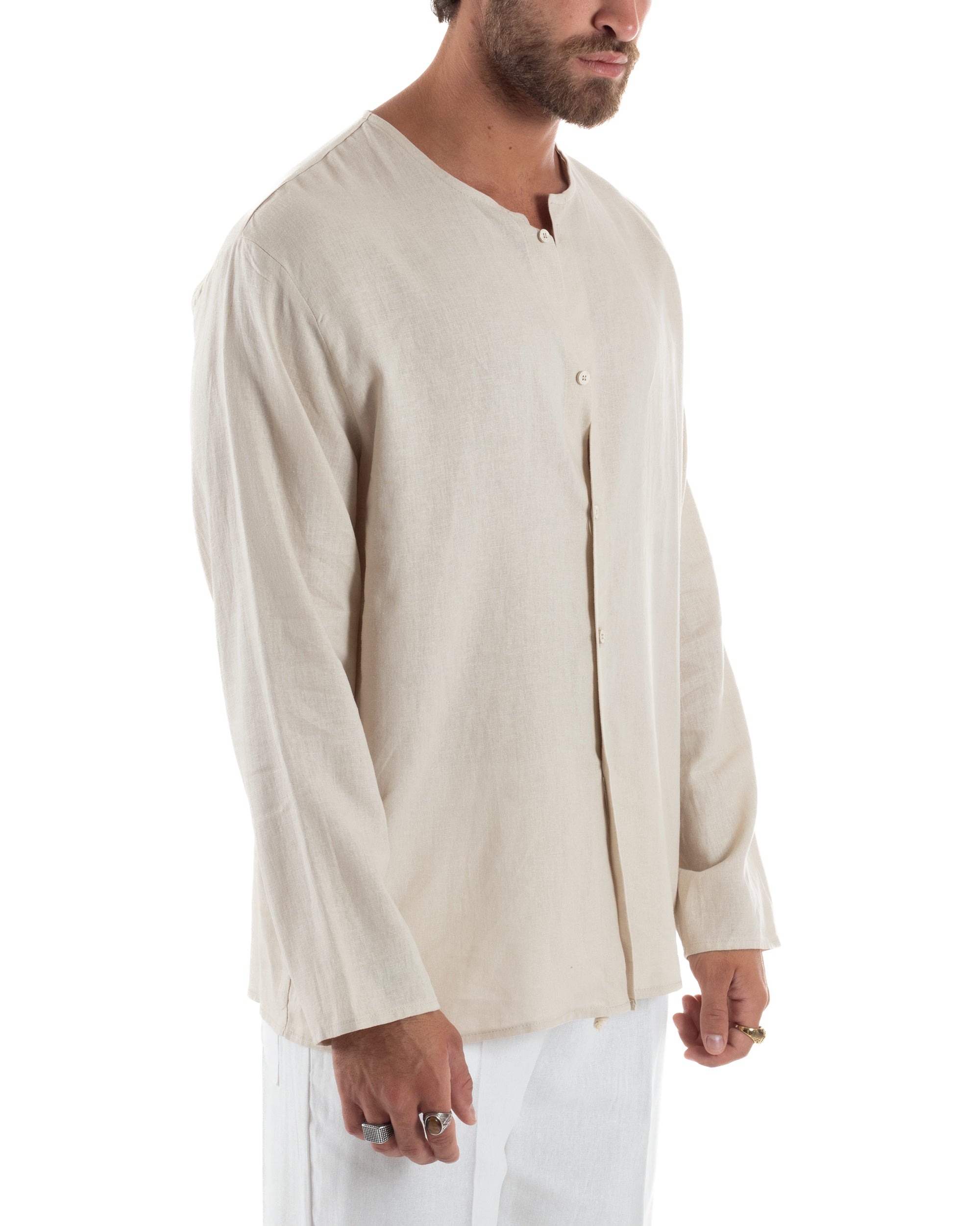 Men's Long Sleeve Shirt Cotton Henley Collar Round Neck With Buttons Regular Fit Casual Black GIOSAL-C2870A