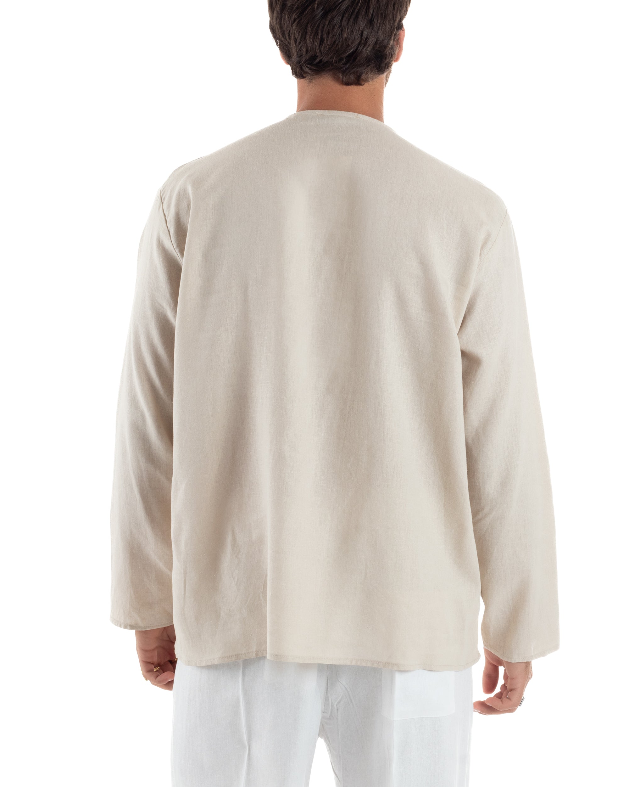 Men's Long Sleeve Shirt Cotton Henley Collar Round Neck With Buttons Regular Fit Casual Black GIOSAL-C2870A