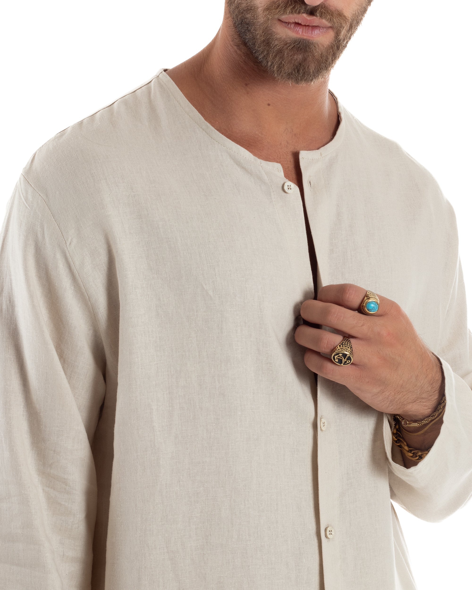 Men's Long Sleeve Shirt Cotton Henley Collar Round Neck With Buttons Regular Fit Casual Black GIOSAL-C2870A