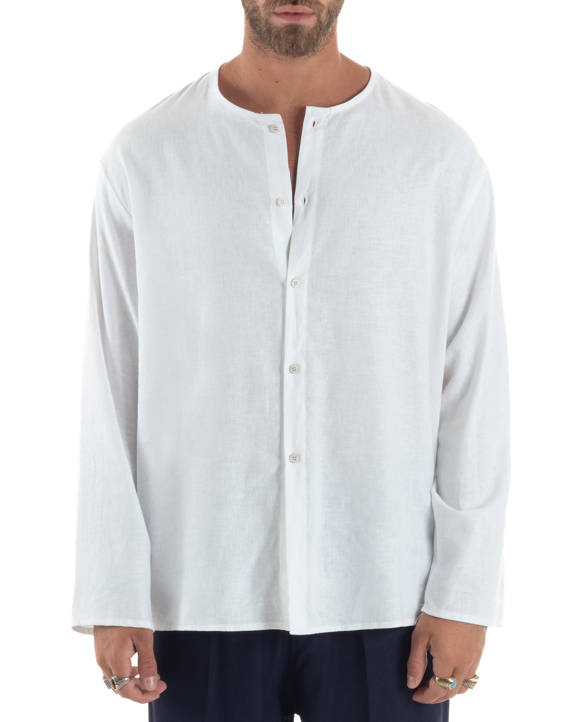 Men's Long Sleeve Shirt Cotton Henley Collar Round Neck With Buttons Regular Fit Casual Black GIOSAL-C2870A