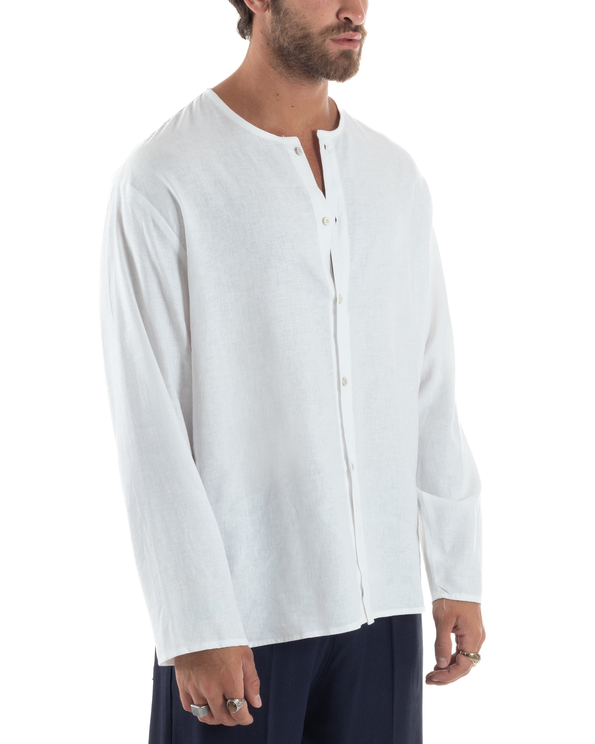 Men's Long Sleeve Shirt Cotton Henley Collar Round Neck With Buttons Regular Fit Casual Black GIOSAL-C2870A