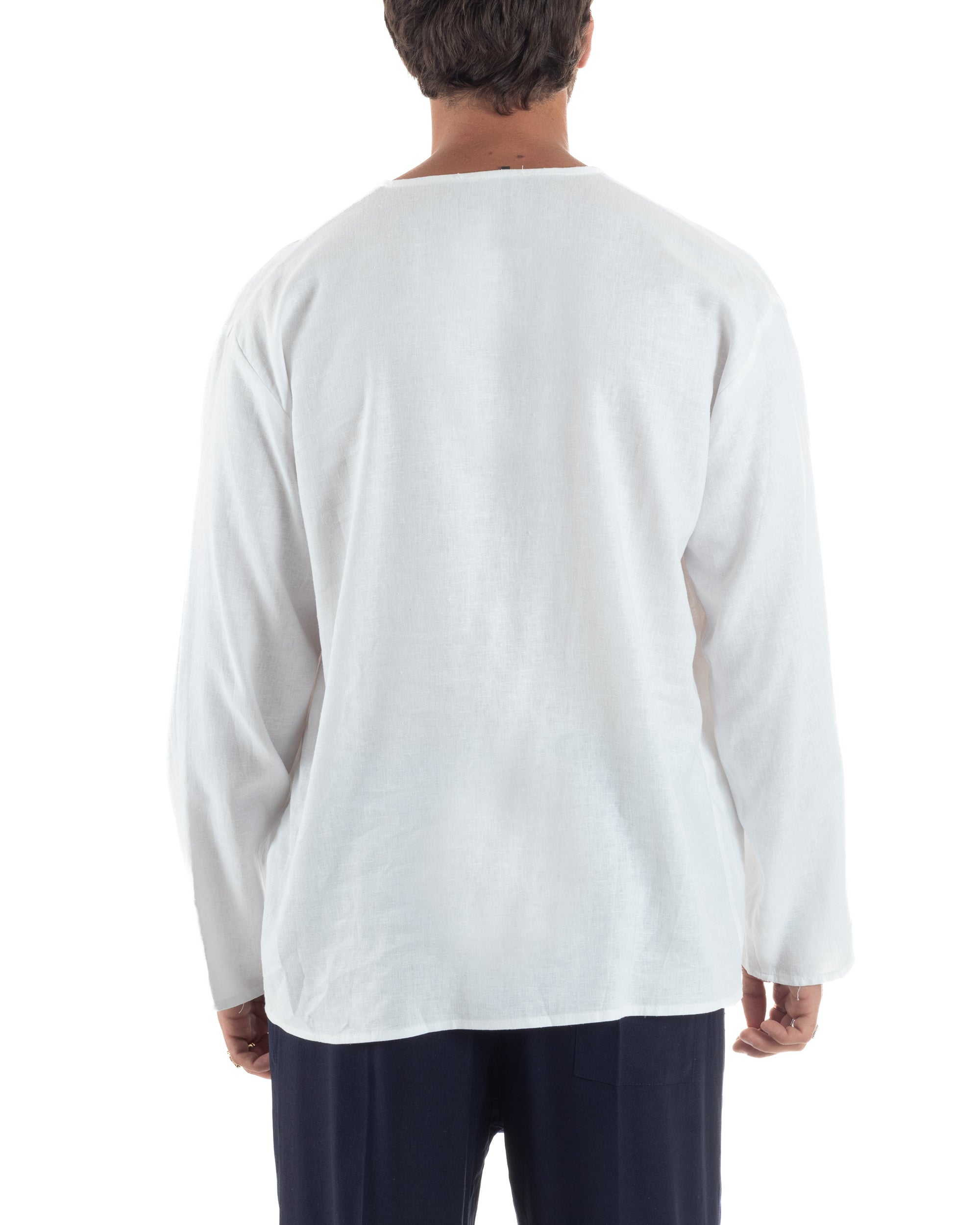 Men's Long Sleeve Shirt Cotton Henley Collar Round Neck With Buttons Regular Fit Casual Black GIOSAL-C2870A