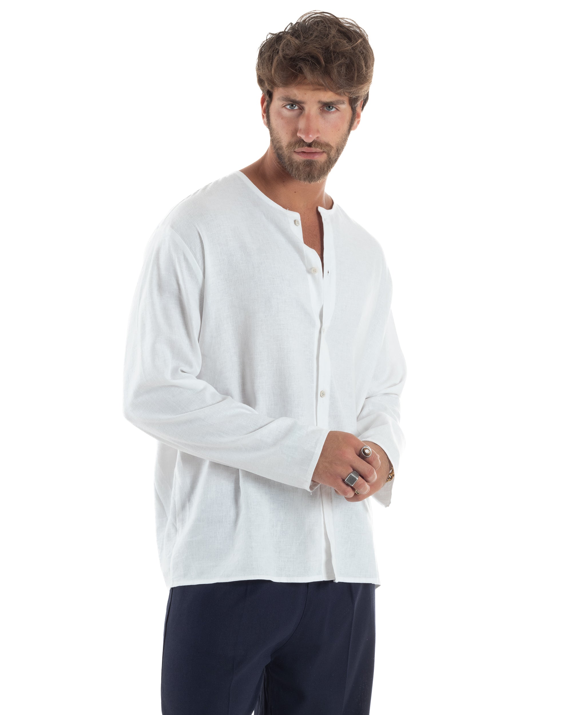 Men's Long Sleeve Shirt Cotton Henley Collar Round Neck With Buttons Regular Fit Casual Black GIOSAL-C2870A