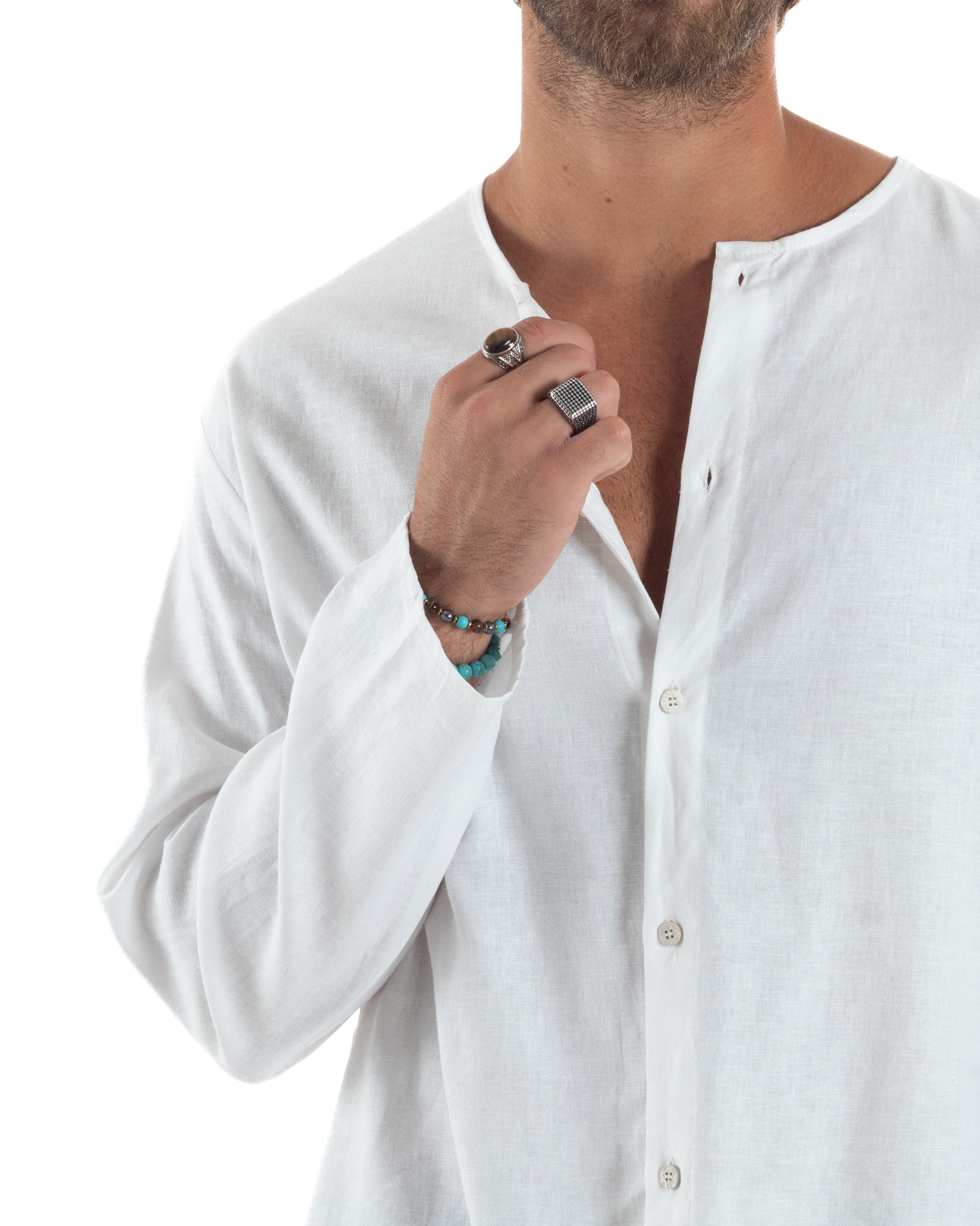 Men's Long Sleeve Shirt Cotton Henley Collar Round Neck With Buttons Regular Fit Casual Black GIOSAL-C2870A