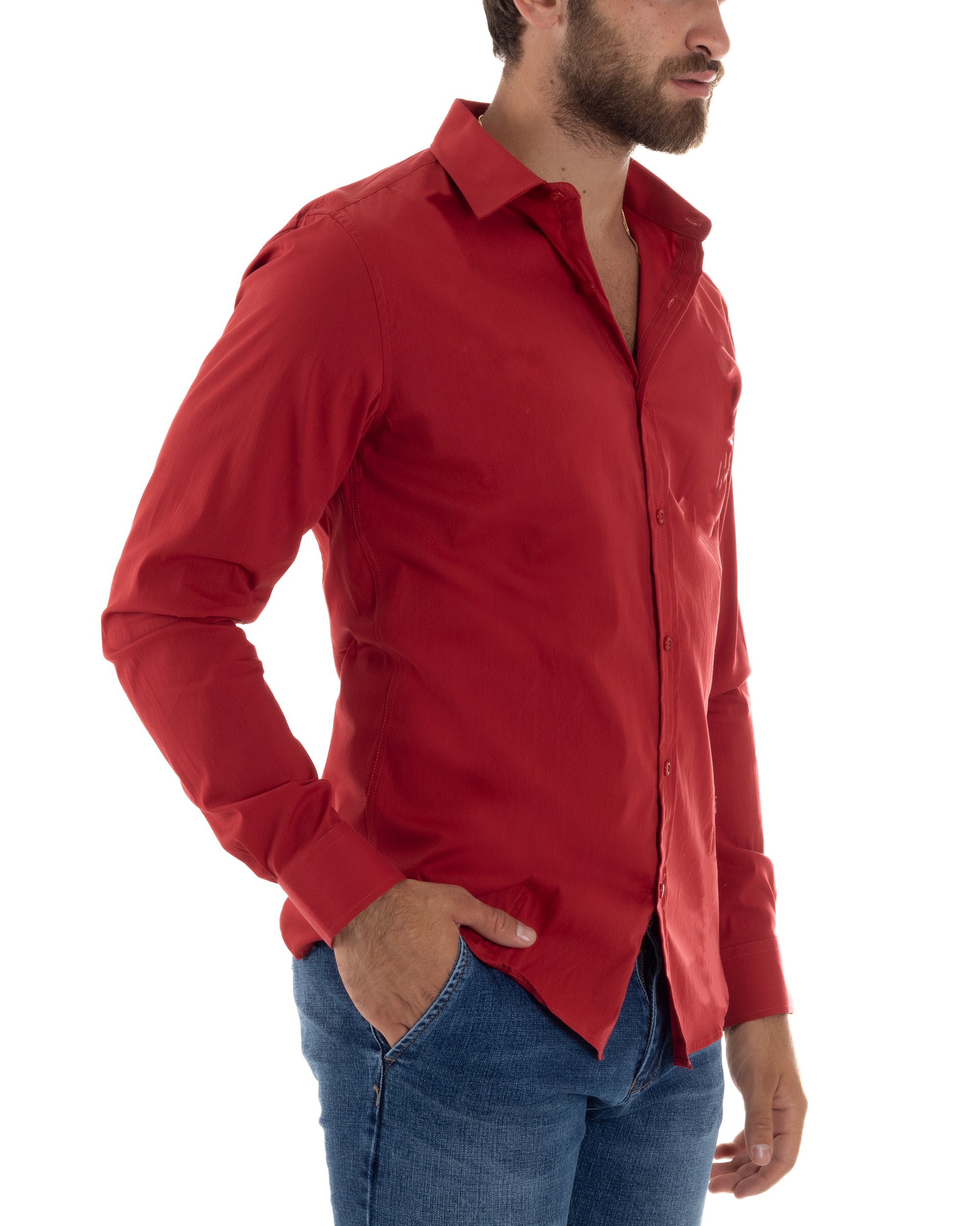 Camicia Uomo Collo Francese Basic Slim Fit Rosso C2975A