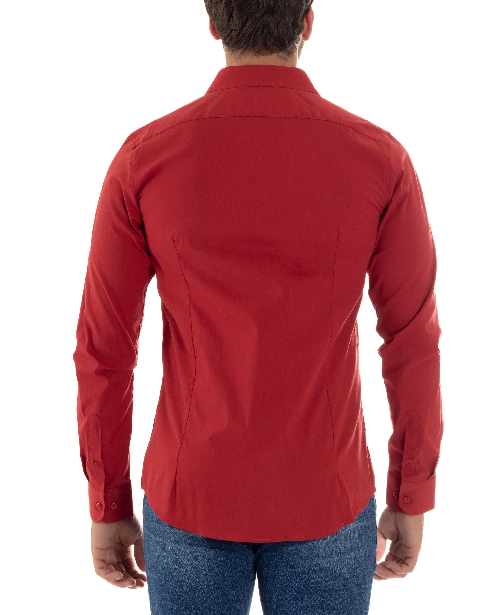 Camicia Uomo Collo Francese Basic Slim Fit Rosso C2975A