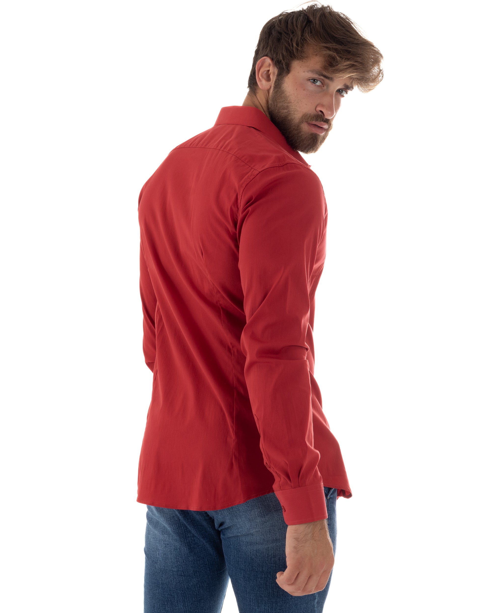 Camicia Uomo Collo Francese Basic Slim Fit Rosso C2975A