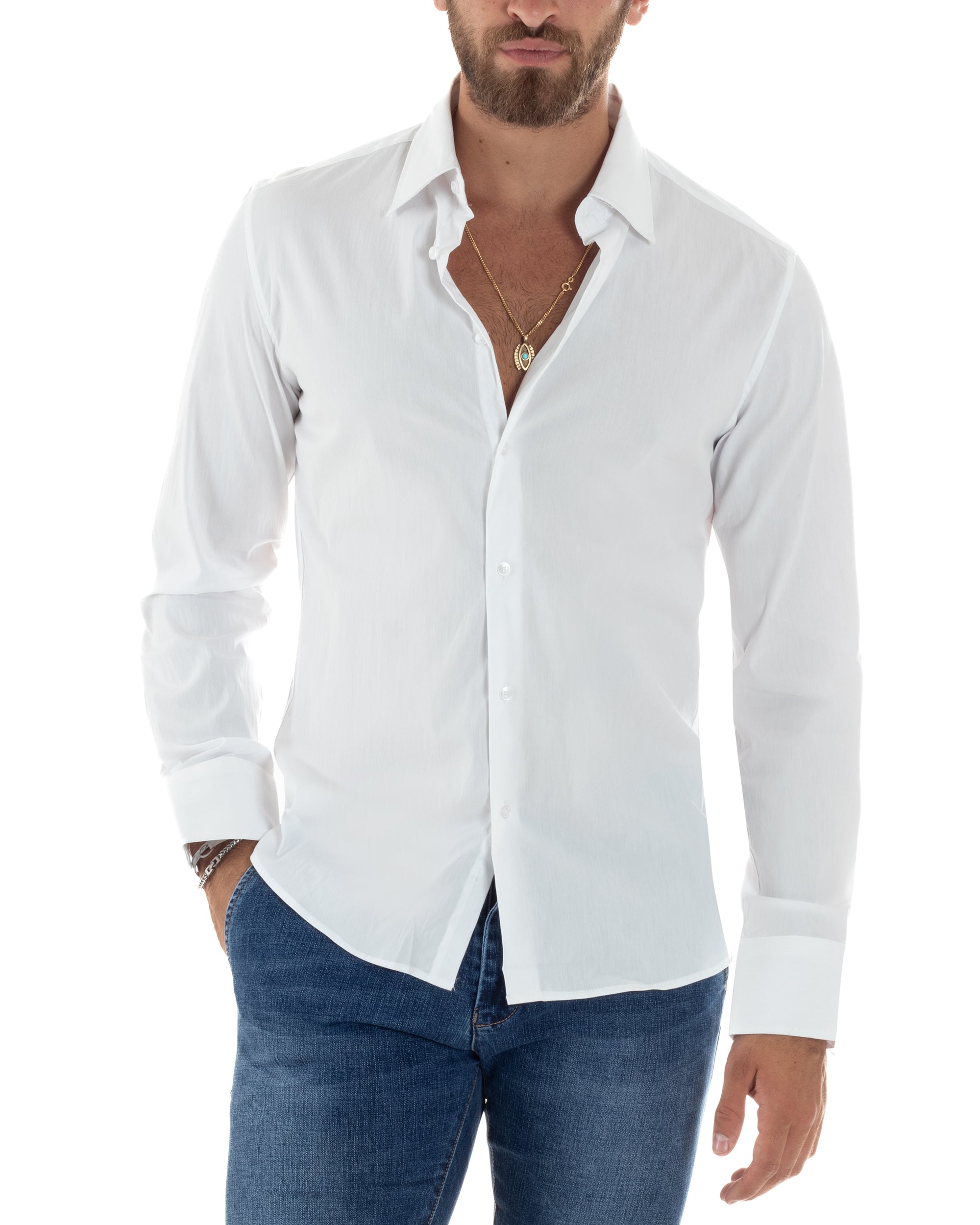 Camicia Uomo Collo Francese Basic Slim Fit Bianco C2976A