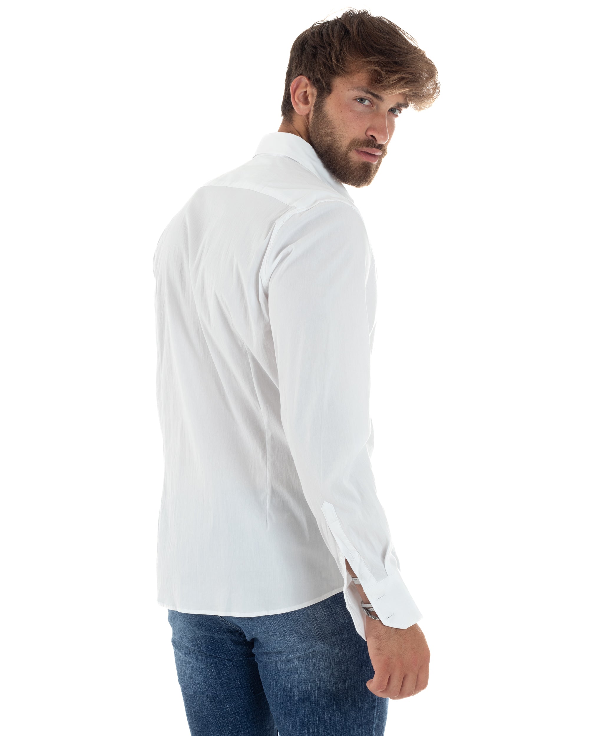 Camicia Uomo Collo Francese Basic Slim Fit Bianco C2976A