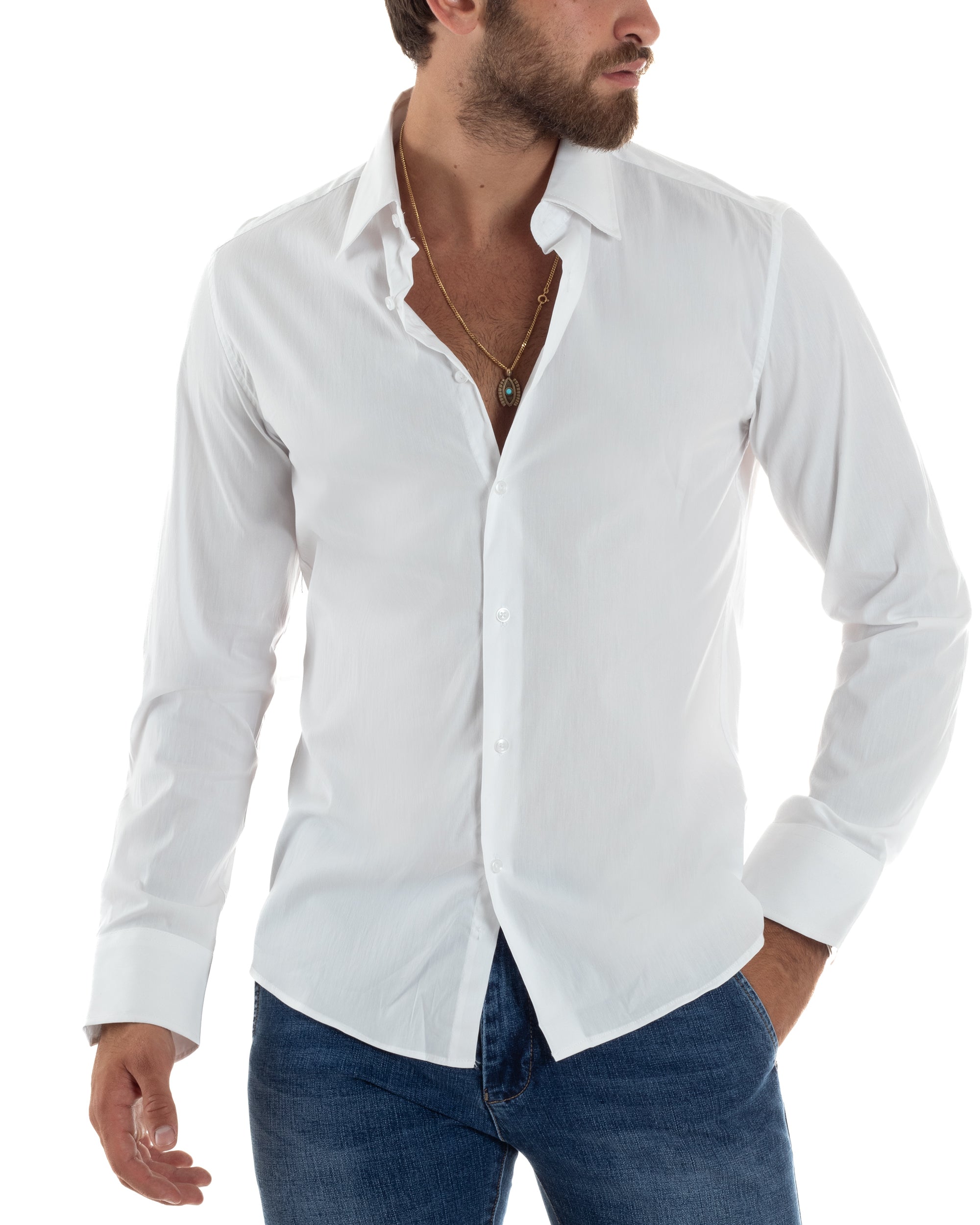 Camicia Uomo Collo Francese Basic Slim Fit Bianco C2976A