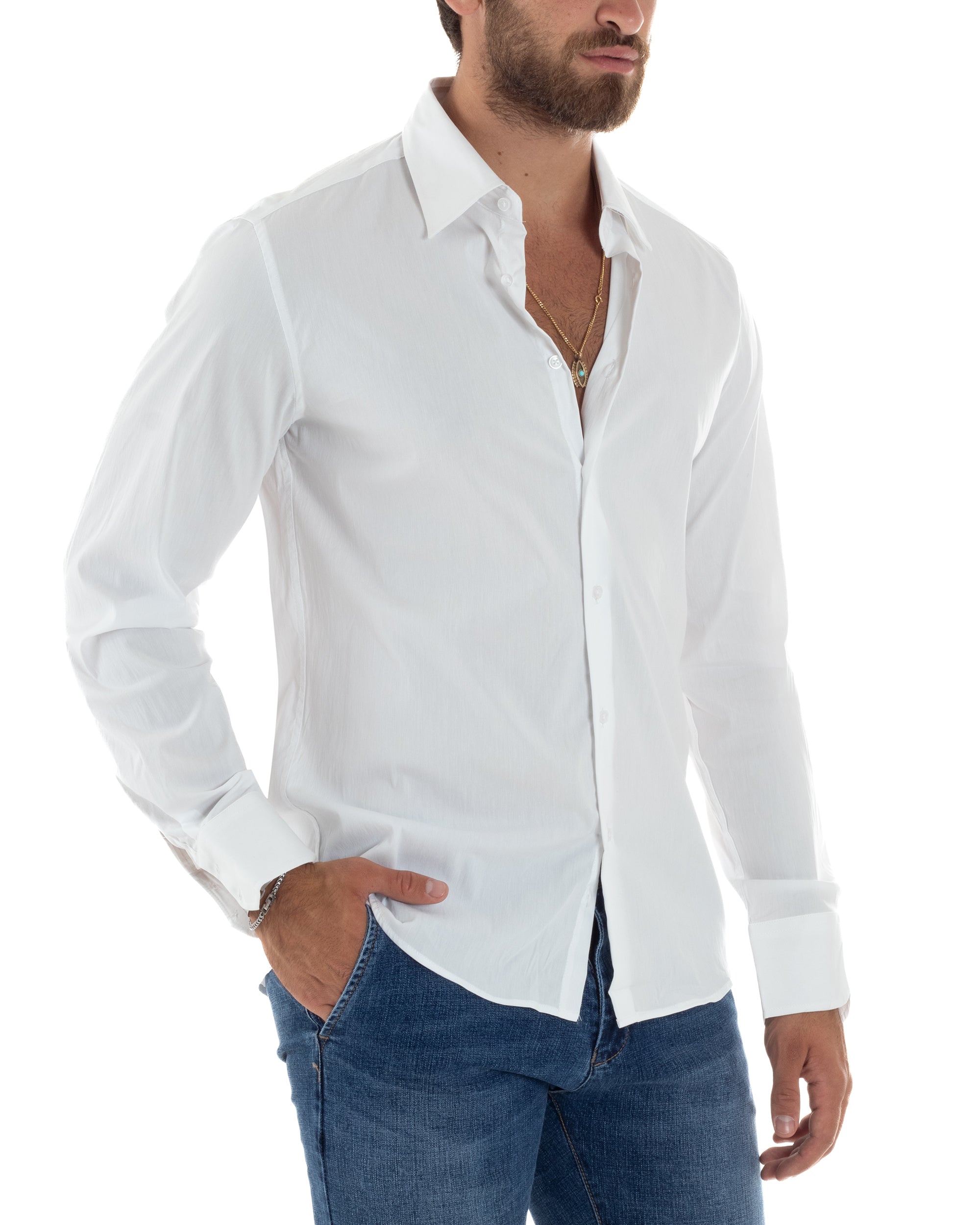 Camicia Uomo Collo Francese Basic Slim Fit Bianco C2976A