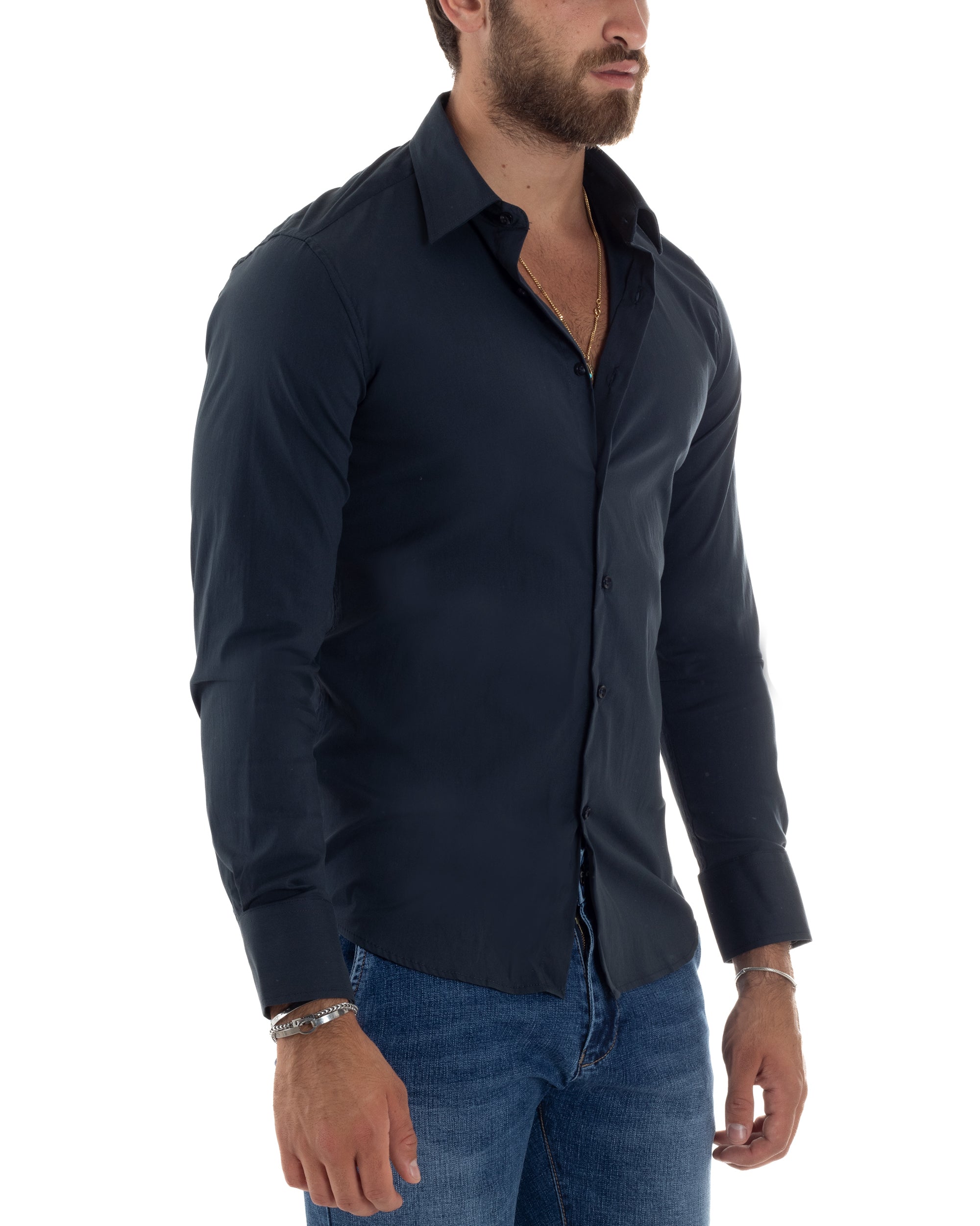 Camicia Uomo Collo Francese Basic Slim Fit Blu C2977A