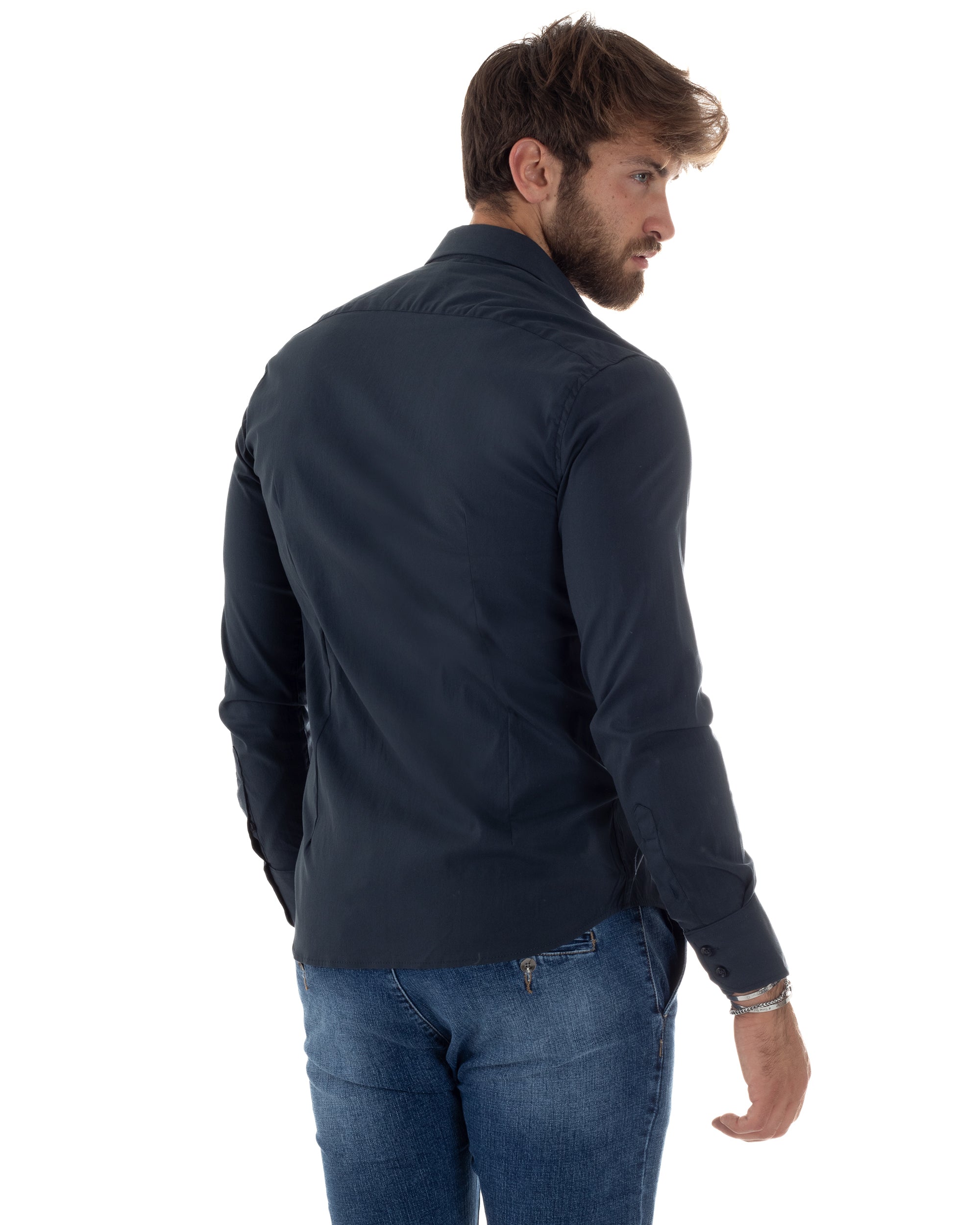 Camicia Uomo Collo Francese Basic Slim Fit Blu C2977A