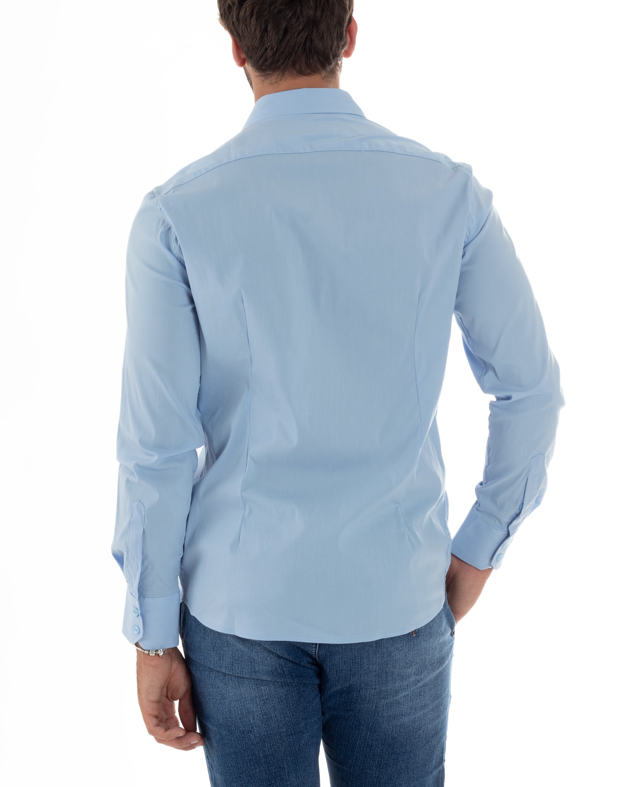 Camicia Uomo Collo Francese Basic Slim Fit Celeste C2978A