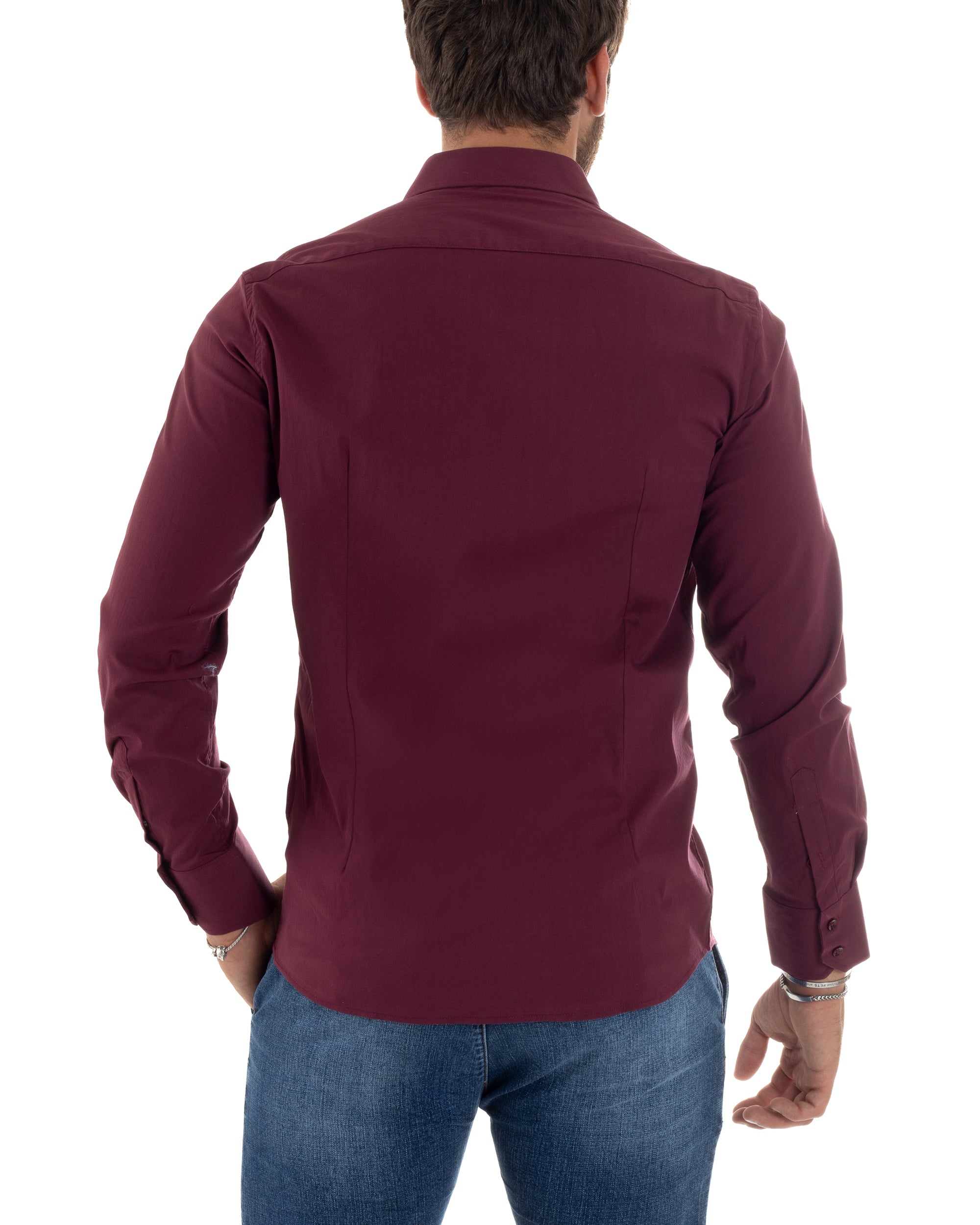 Camicia Uomo Collo Francese Basic Slim Fit Bordeaux C2979A