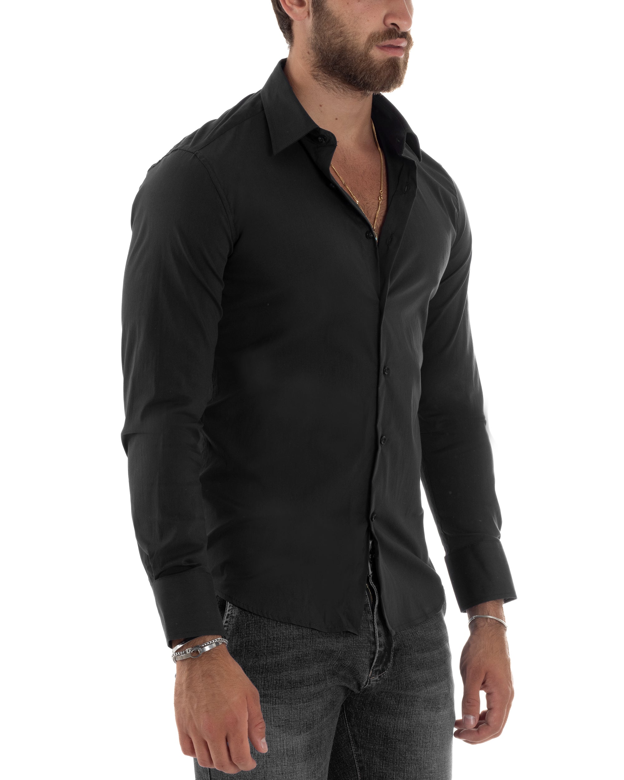 Camicia Uomo Collo Francese Basic Slim Fit Nero C2980A