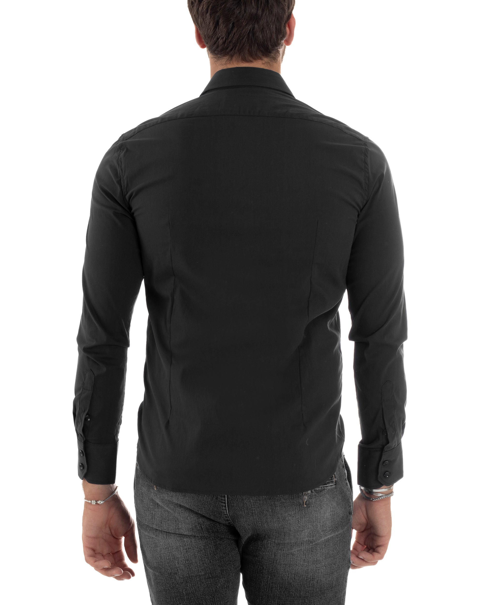 Camicia Uomo Collo Francese Basic Slim Fit Nero C2980A