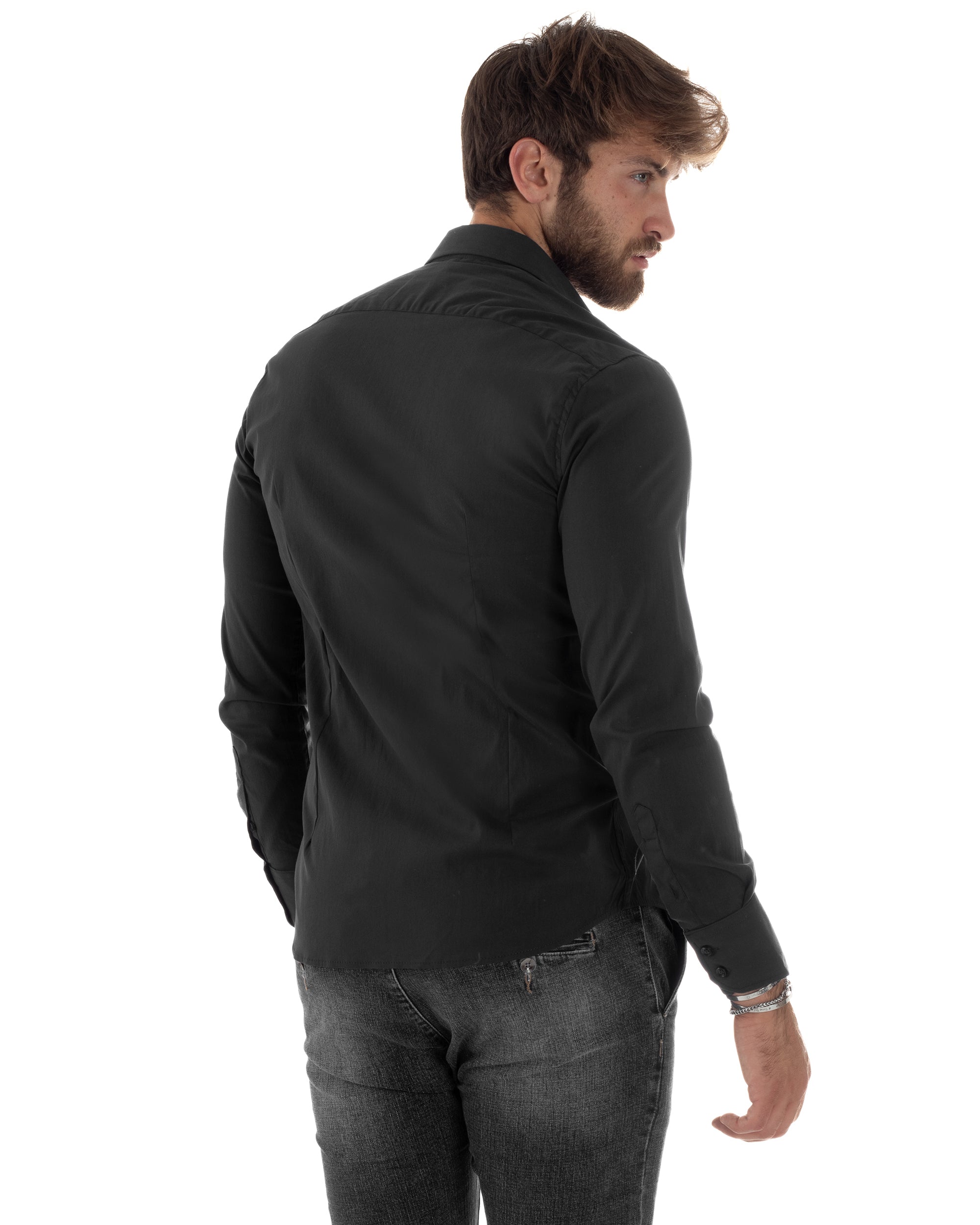 Camicia Uomo Collo Francese Basic Slim Fit Nero C2980A