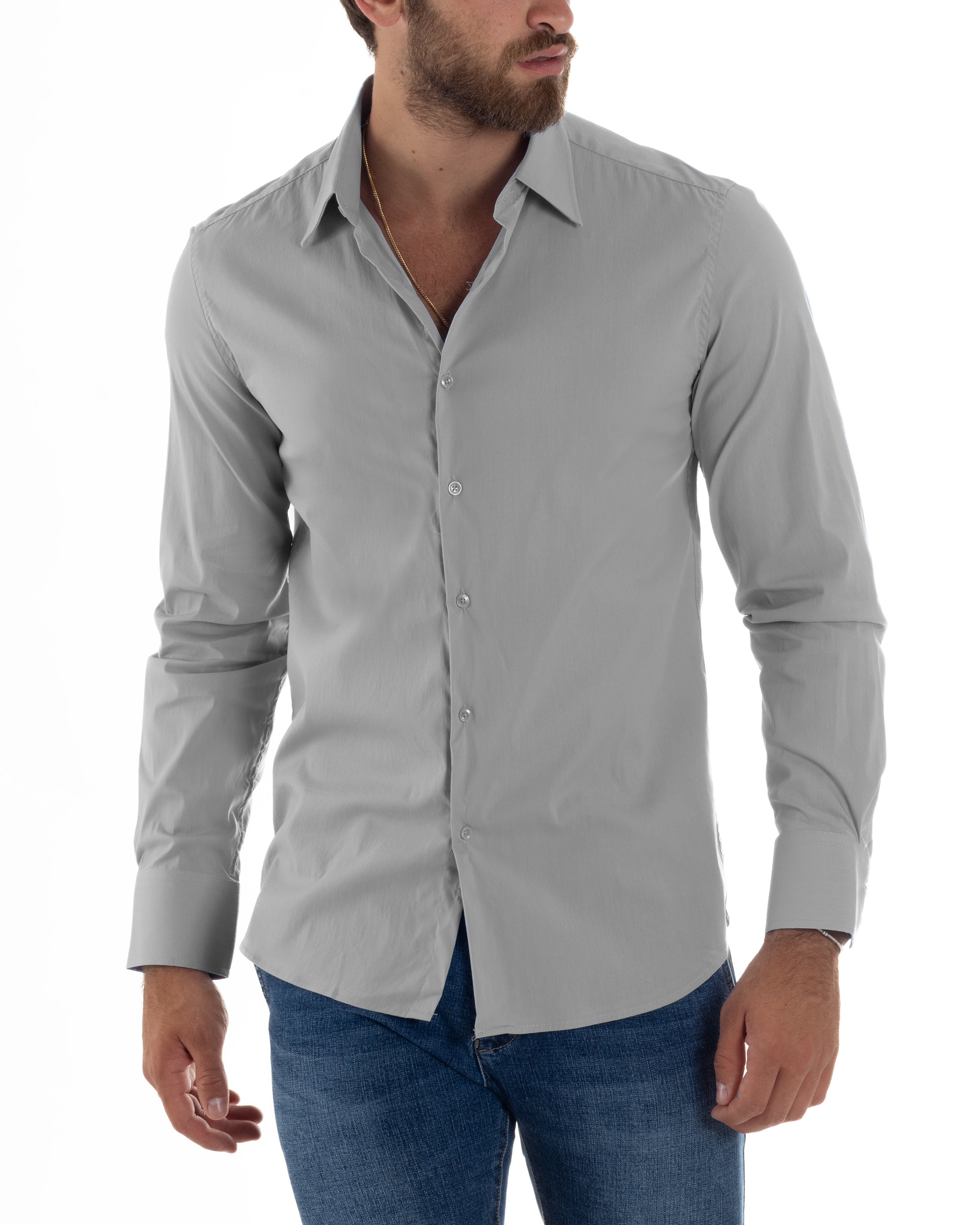 Camicia Uomo Collo Francese Basic Slim Fit Grigio C2981A