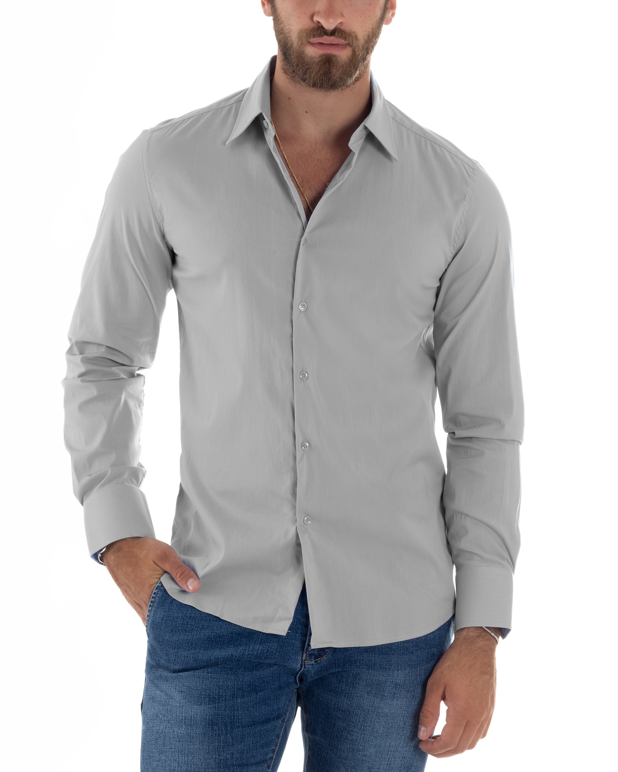Camicia Uomo Collo Francese Basic Slim Fit Grigio C2981A
