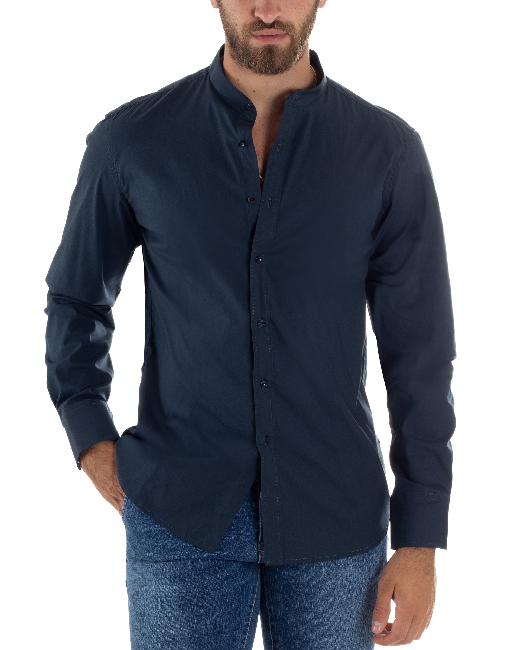 Camicia Uomo Coreana Basic Slim Fit Blu C2989A