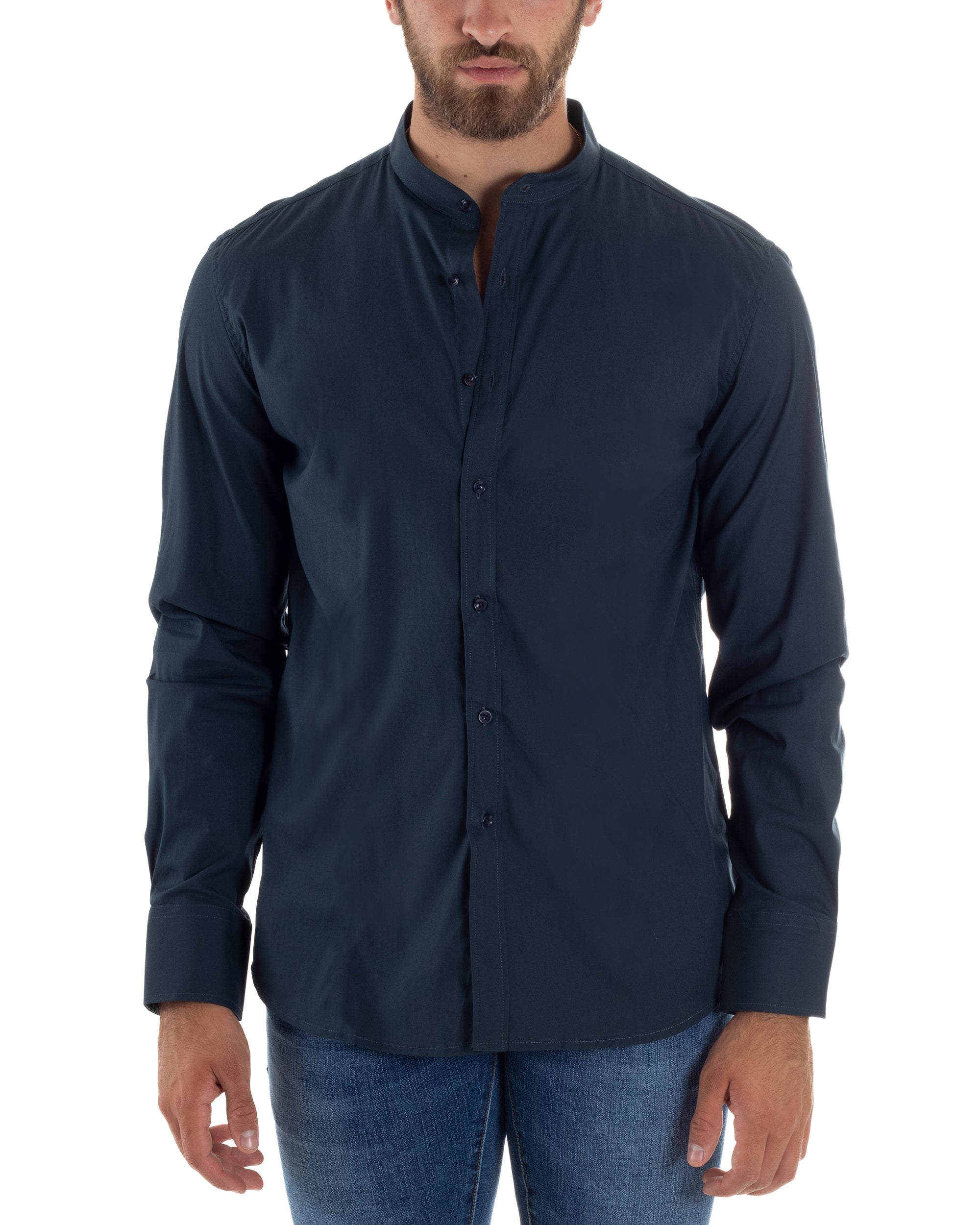 Camicia Uomo Coreana Basic Slim Fit Blu C2989A