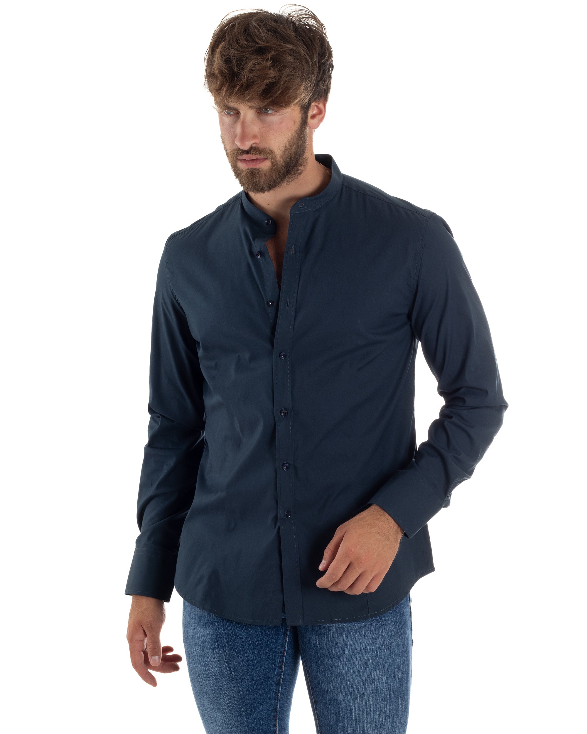 Camicia Uomo Coreana Basic Slim Fit Blu C2989A